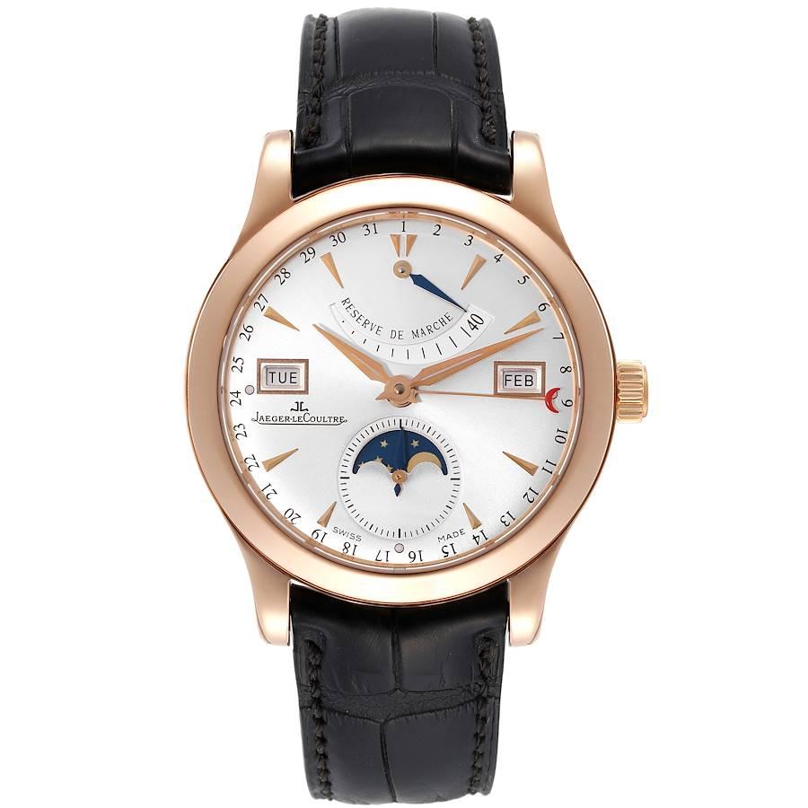 Jaeger-LeCoultre Master Calendar 18k Rose Gold Herrenuhr 147.2.41.S Q1512Y2A. Automatisches Uhrwerk mit Selbstaufzug. Voller Kalender, Mondphase, Monat, Datum, Tag, Stunde, Minute, kleine Sekunde. Gehäuse aus 18 Karat Roségold mit einem Durchmesser