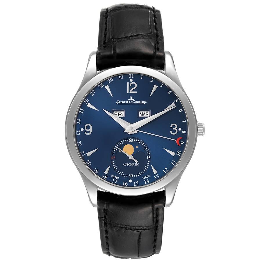 Jaeger LeCoultre Master Calendar Limited Edition Steel Mens Watch 176.8.12.S. Self-winding automatic movement. Stainless steel case 39.0 mm in diameter. Case thickness: 10.6 mm. Concave lugs. Stainless steel smooth bezel. Scratch resistant sapphire