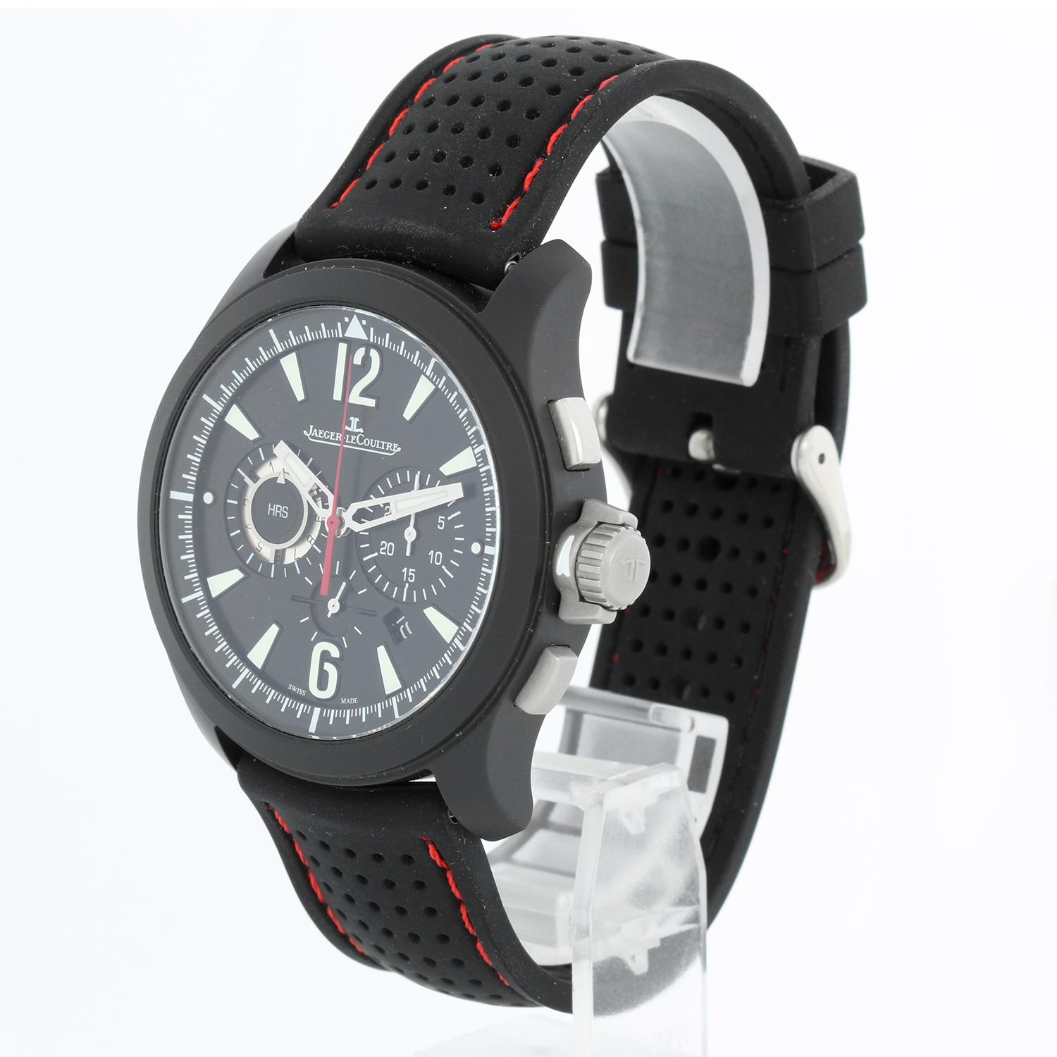 Jaeger-LeCoultre Master Compressor Chronograph Ceramic Men's Watch Q204C470 - Automatic self-winding, Chronograph.. Black ceramic case with black bezel  (44mm). Black dial with sub dials and date.  Luminous markers and hands. 3 JLC straps with steel
