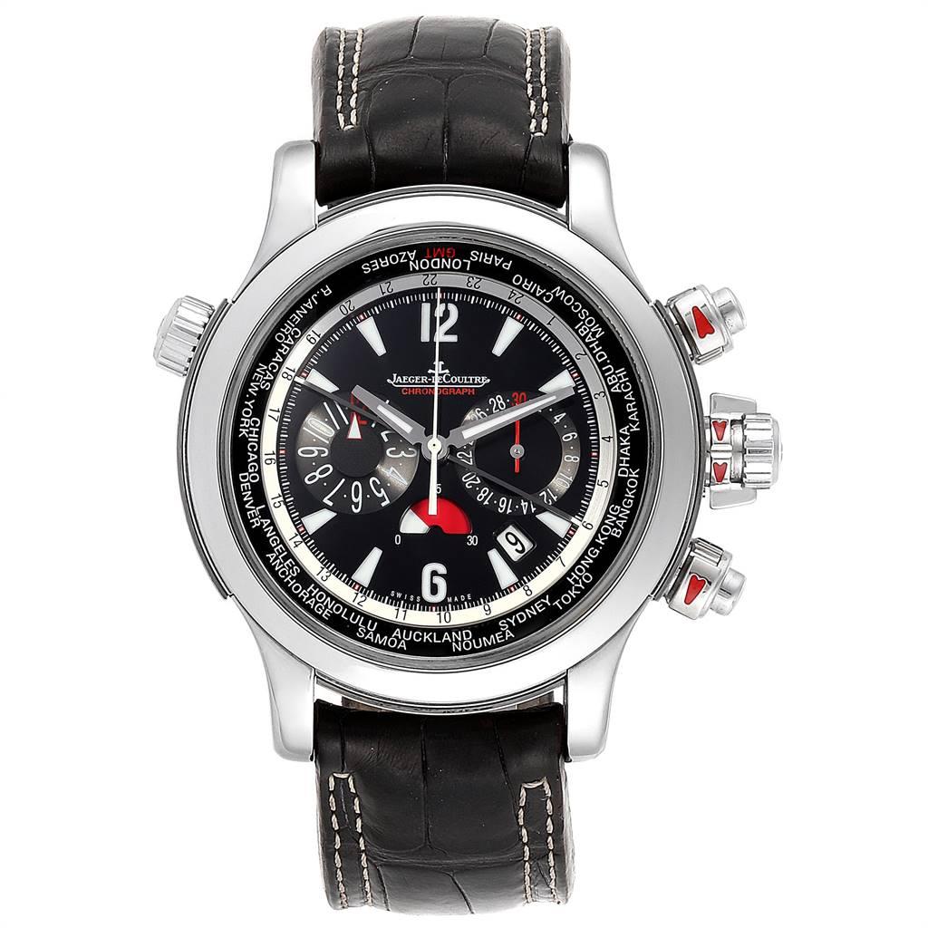 Jaeger Lecoultre Master Compressor Extreme Mens World 150.8.22 Q1768470. Self-winding automatic chronograph movement. Stainless steel case 46.3 mm in diameter. Concave and curved lugs. The winding crown and round chronograph pushbuttons have red