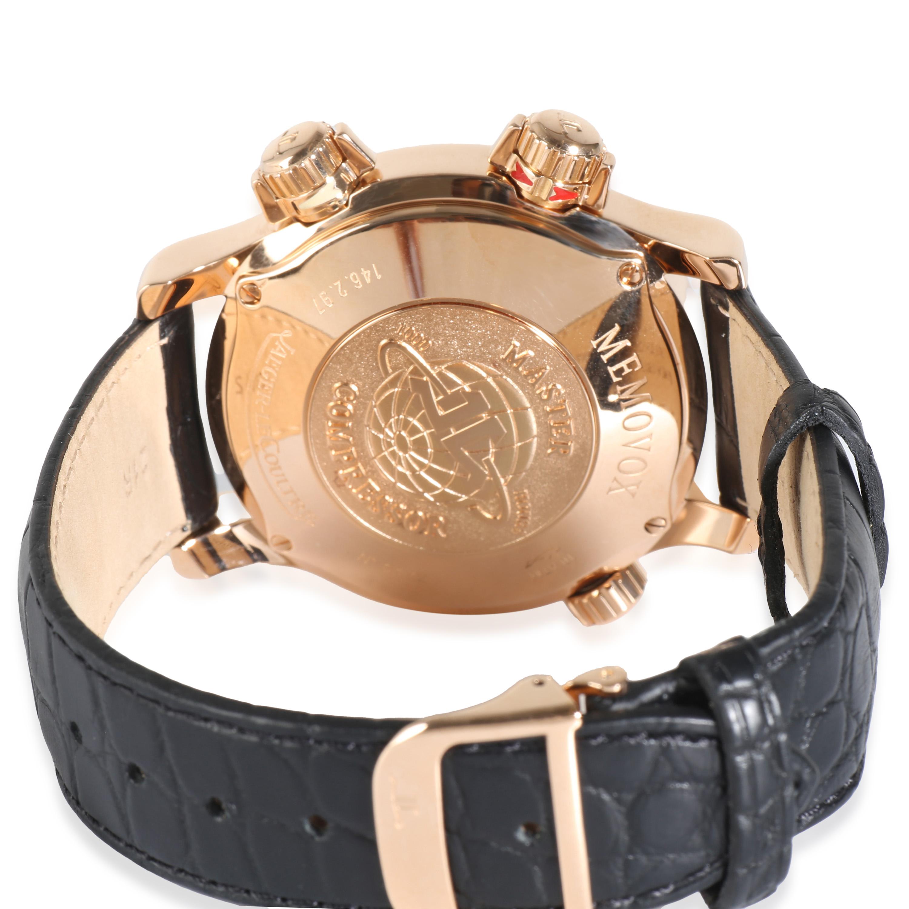 Jaeger-LeCoultre Master Compressor Memovox 146.2.97 Men's Watch in 18k Rose Gold

SKU: 106997

PRIMARY DETAILS
Brand: Jaeger-LeCoultre
Model: Master Compressor Memovox
Country of Origin: Switzerland
Movement Type: Mechanical: Automatic/Kinetic
Year