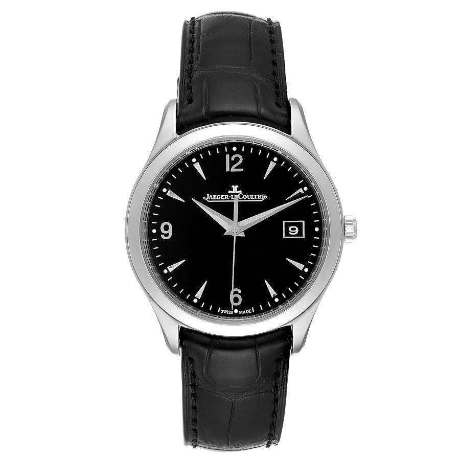 Jaeger Lecoultre Master Control Black Dial Mens Watch 176.8.40.S Q1548470. Self-winding automatic movement. Stainless steel case 39.0 mm in diameter. Case thickness: 8.9 mm. Exhibition transparent sapphire crystal case back. Concave lugs. Stainless