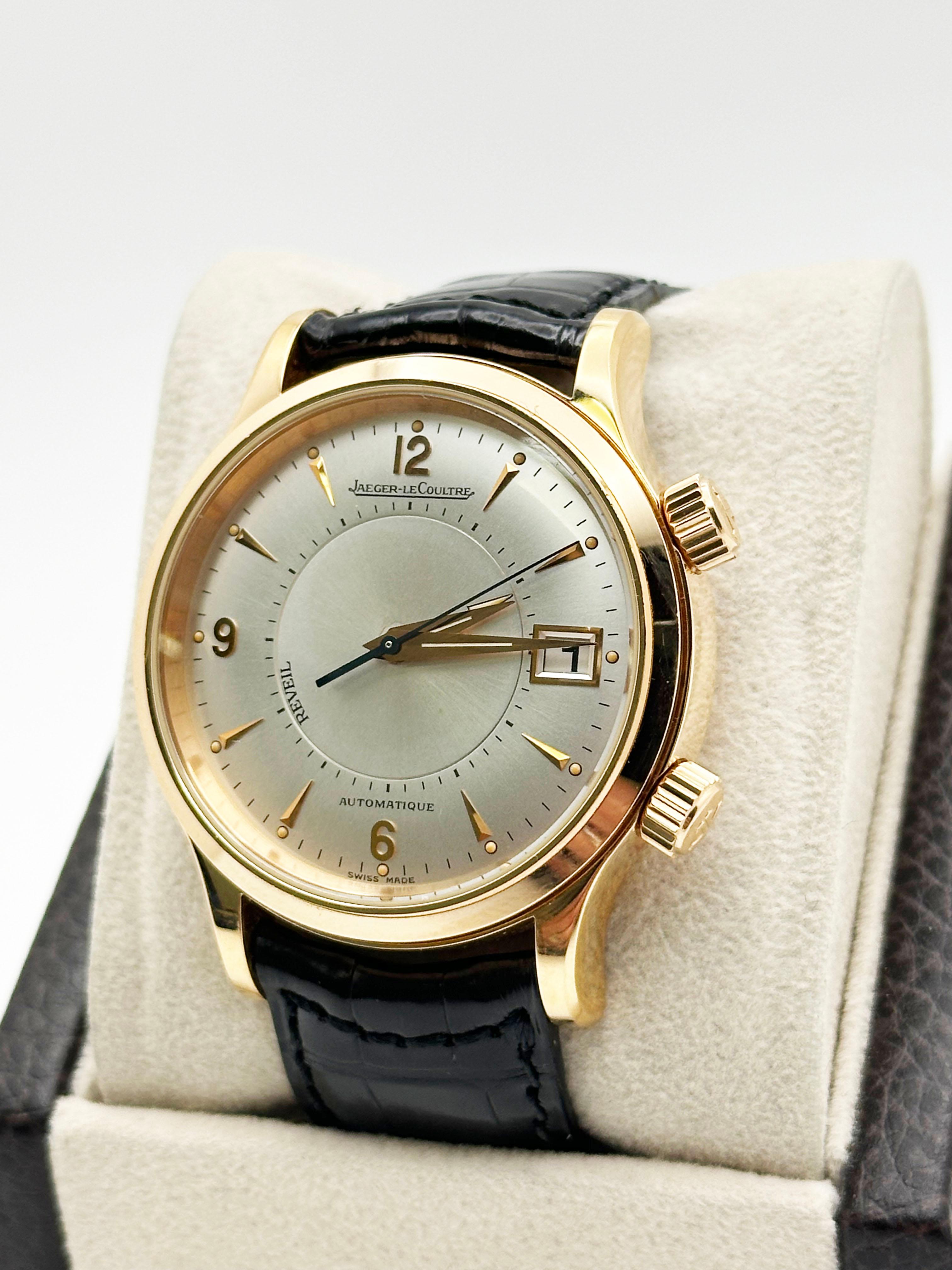 Jaeger-Lecoultre Master Control Reveil Alarm 141.2.97 Silver Dial 18K Rose Gold In Excellent Condition For Sale In San Diego, CA