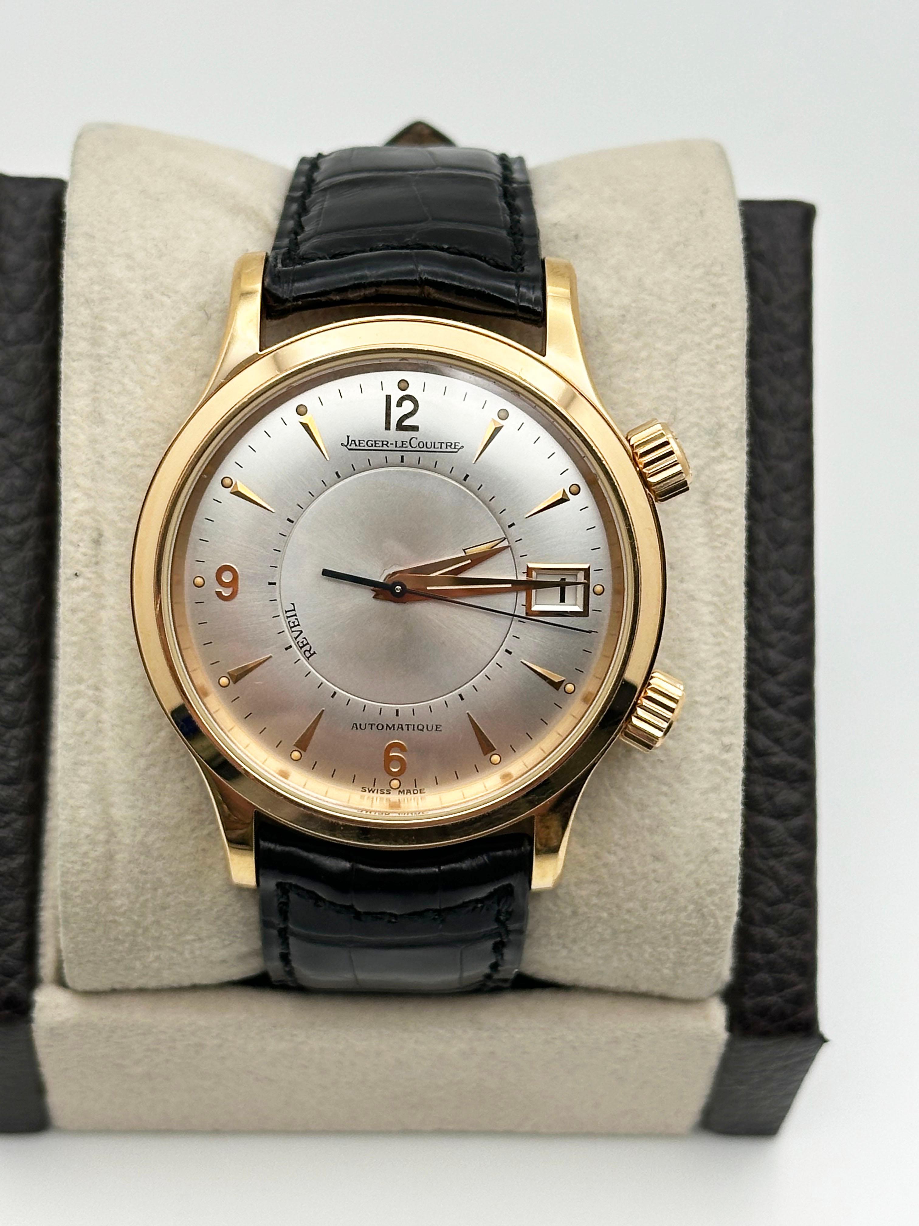 Men's Jaeger-Lecoultre Master Control Reveil Alarm 141.2.97 Silver Dial 18K Rose Gold For Sale