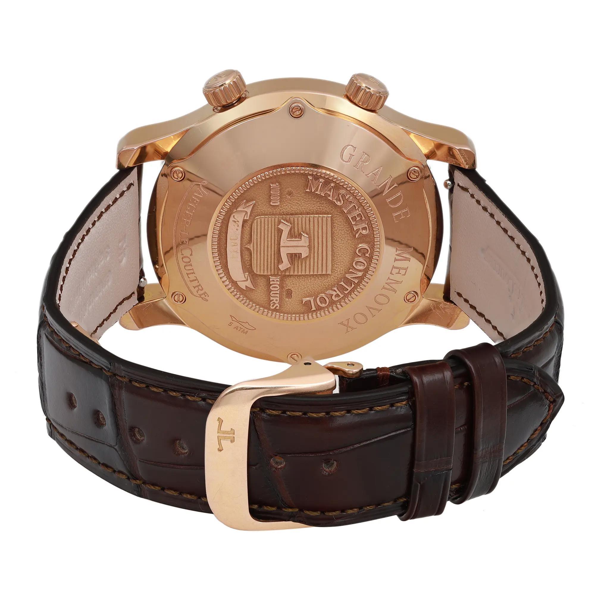 Jaeger-LeCoultre Master Memovox 18K Rose Gold Silver Dial Mens Watch 146.2.95 1