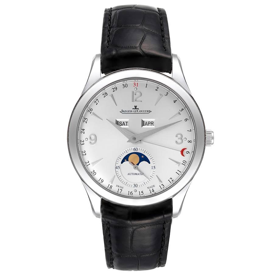 Jaeger-LeCoultre Master Moon Triple Date Calendar Watch Q1558420 Box Card. Automatisches Uhrwerk mit Automatikaufzug. Rhodiniert, 