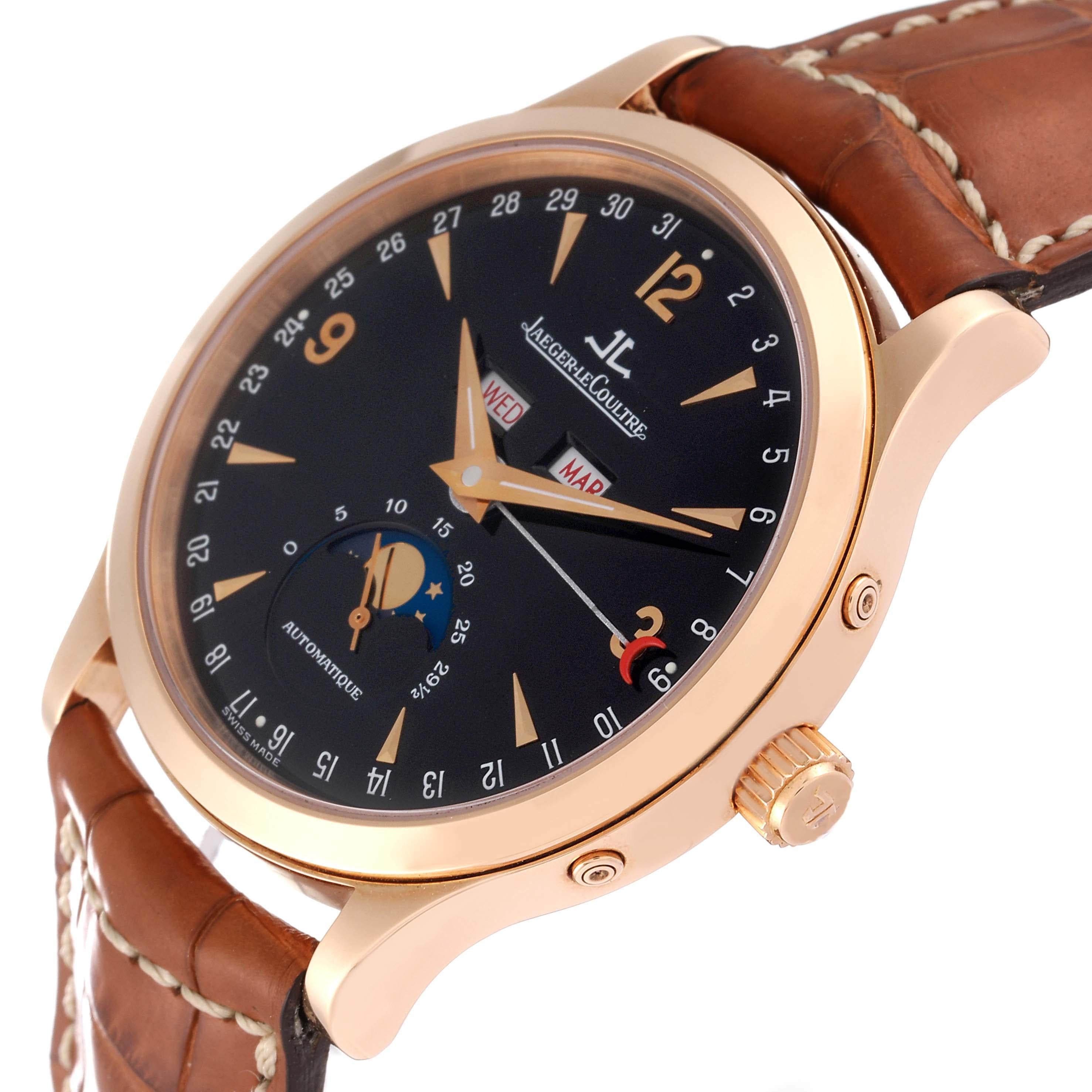 Jaeger Lecoultre Master Moonphase Rose Gold Mens Watch 140.2.98.S Box Papers In Excellent Condition In Atlanta, GA