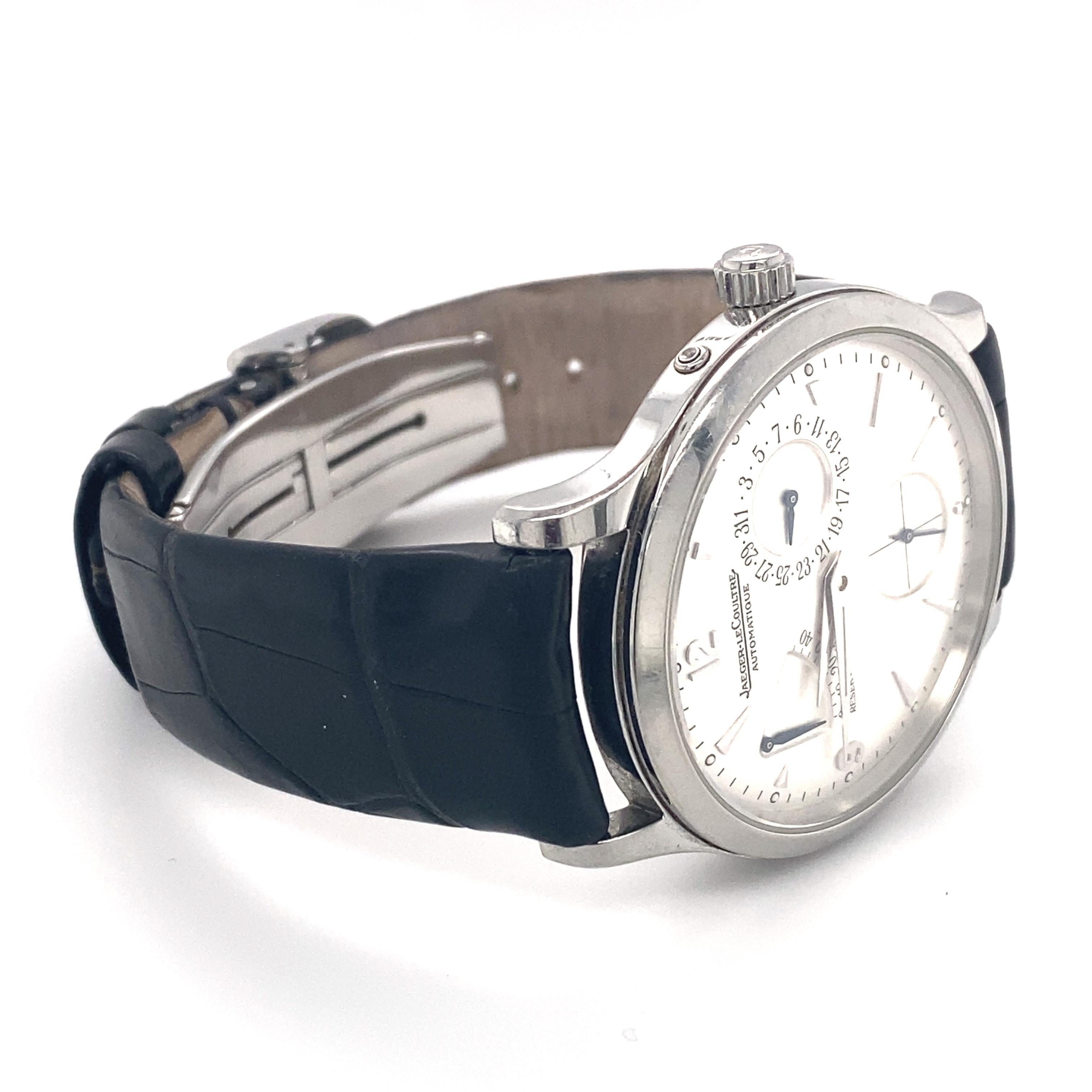 This mens' wrist watch by Jaeger-LeCoultre is the Master Ultra Thin model, in good quality with a pre-owned band. The band can be replaced by request.

Metal Type: Stainless steel
Dimensions: Case 39mm, length of band 8in
Movement: Manual
Origin: