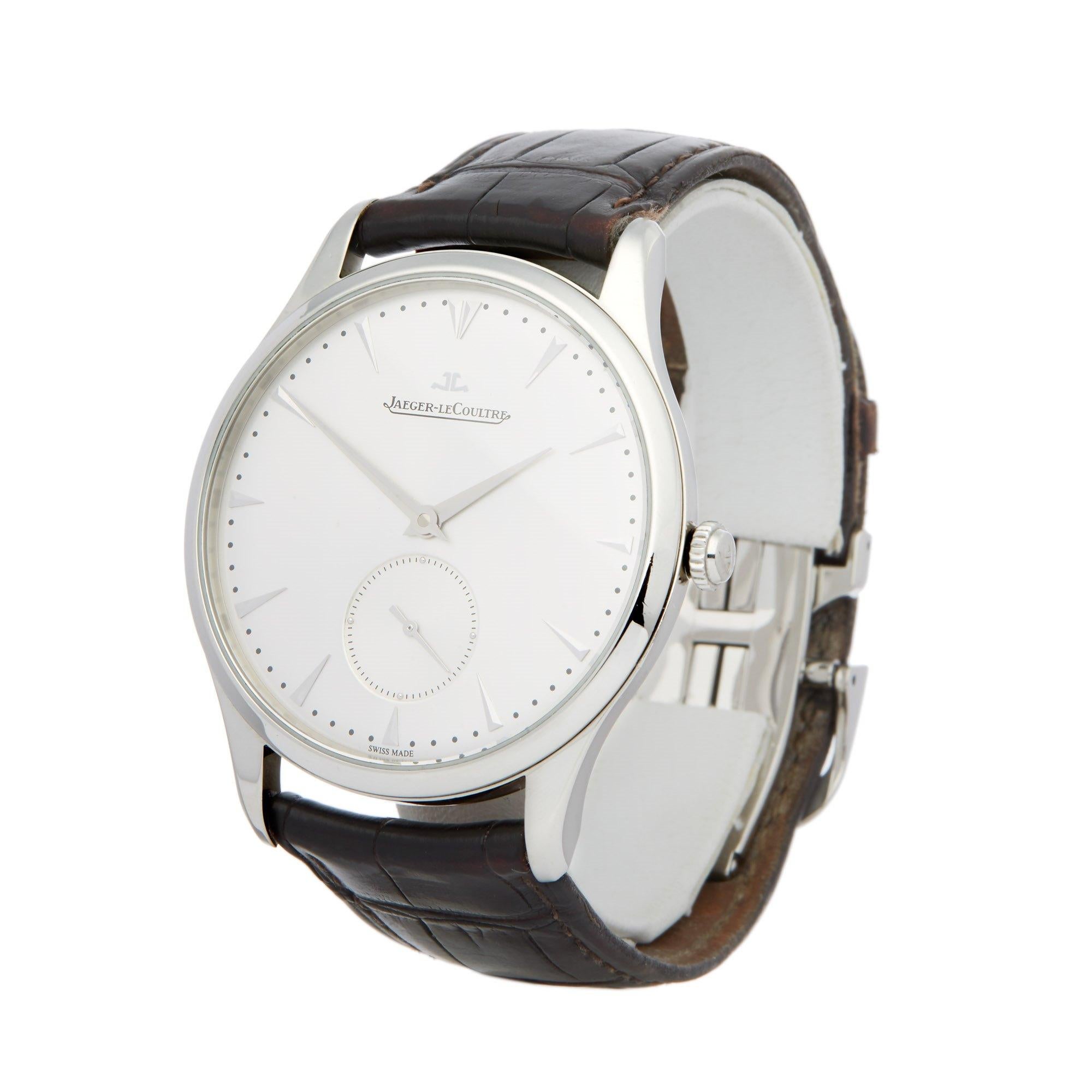Xupes Reference: W007327
Manufacturer: Jaeger-LeCoultre
Model: Master Ultra Thin
Model Variant: 
Model Number: Q1358420
Age: 23-01-2016
Gender: Men
Complete With: Jaeger LeCoultre Box & Guarantee
Dial: Silver Baton
Glass: Sapphire Crystal
Case Size: