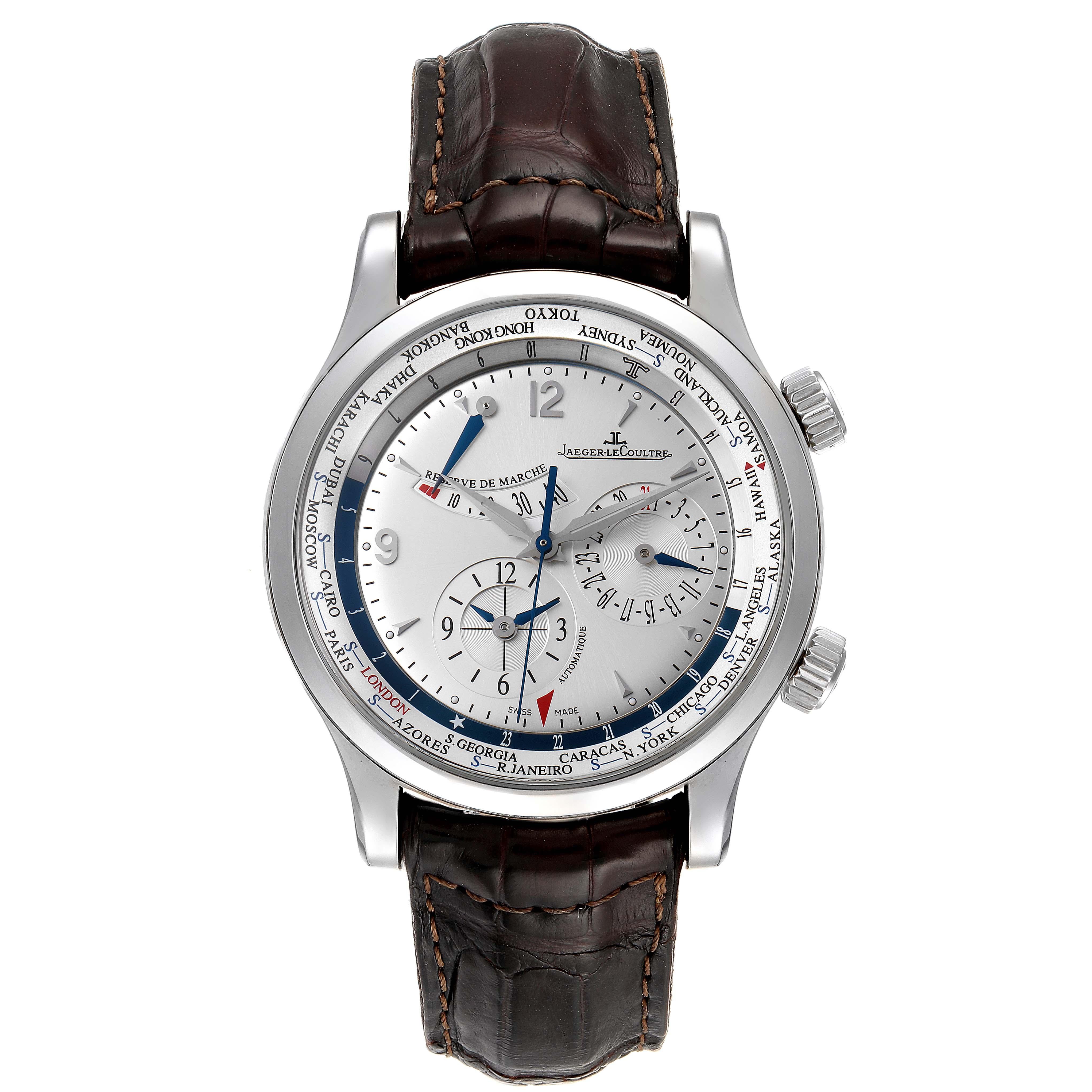 Jaeger Lecoultre Master World Geographic Herrenuhr 146.8.32.S Q1528420 im Zustand „Hervorragend“ im Angebot in Atlanta, GA