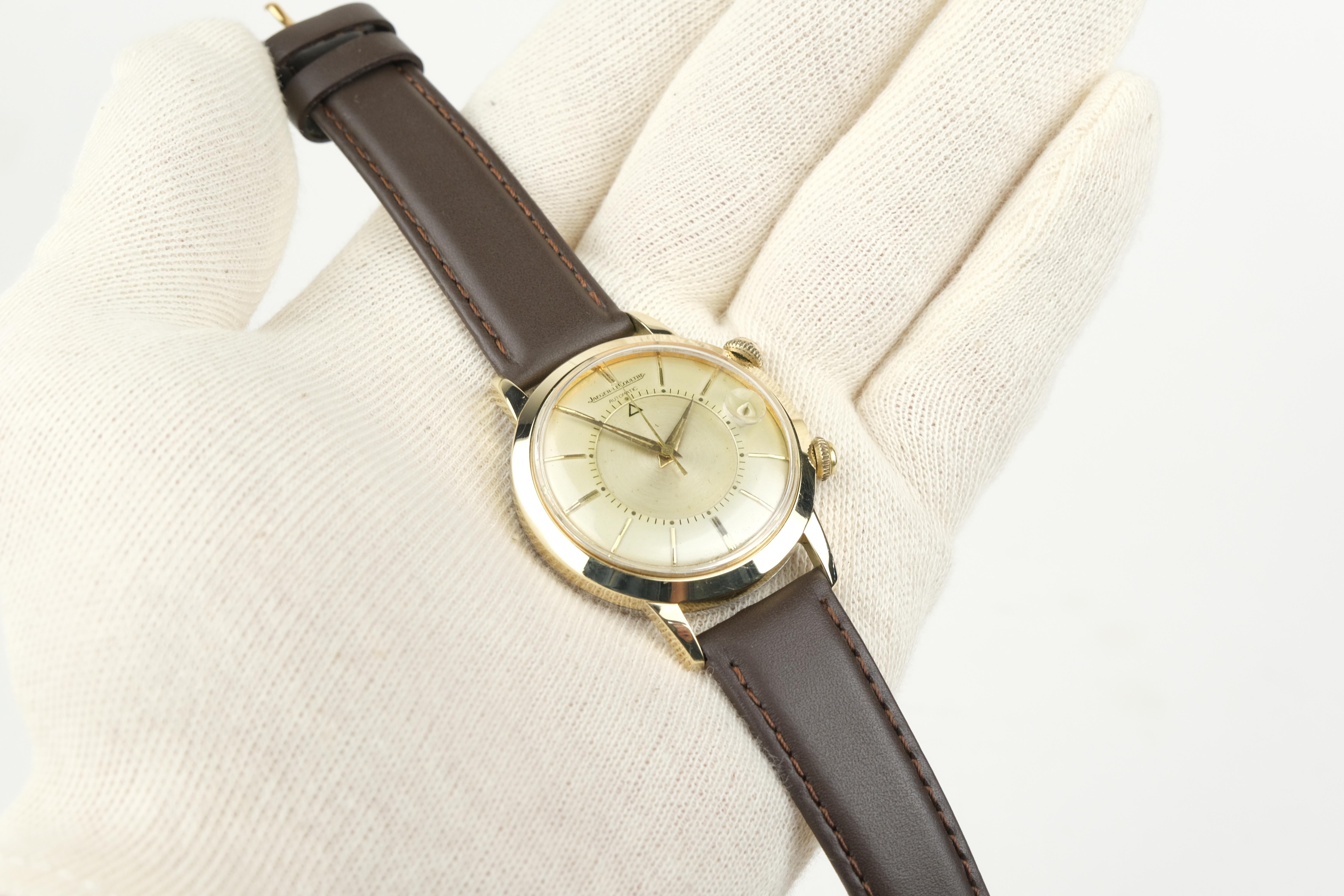 ITEM DETAILS

Brand: Jaeger LeCoultre
Style: Vintage
Type: Wristwatch
Bezel Material: 14K Yellow Gold
Case Material: 14K Yellow Gold
Caseback Material: Stainless Steel
Movement: LeCoultre Cal. 825, Bumber Automatic, 17 Jewels
Markings to Inside: