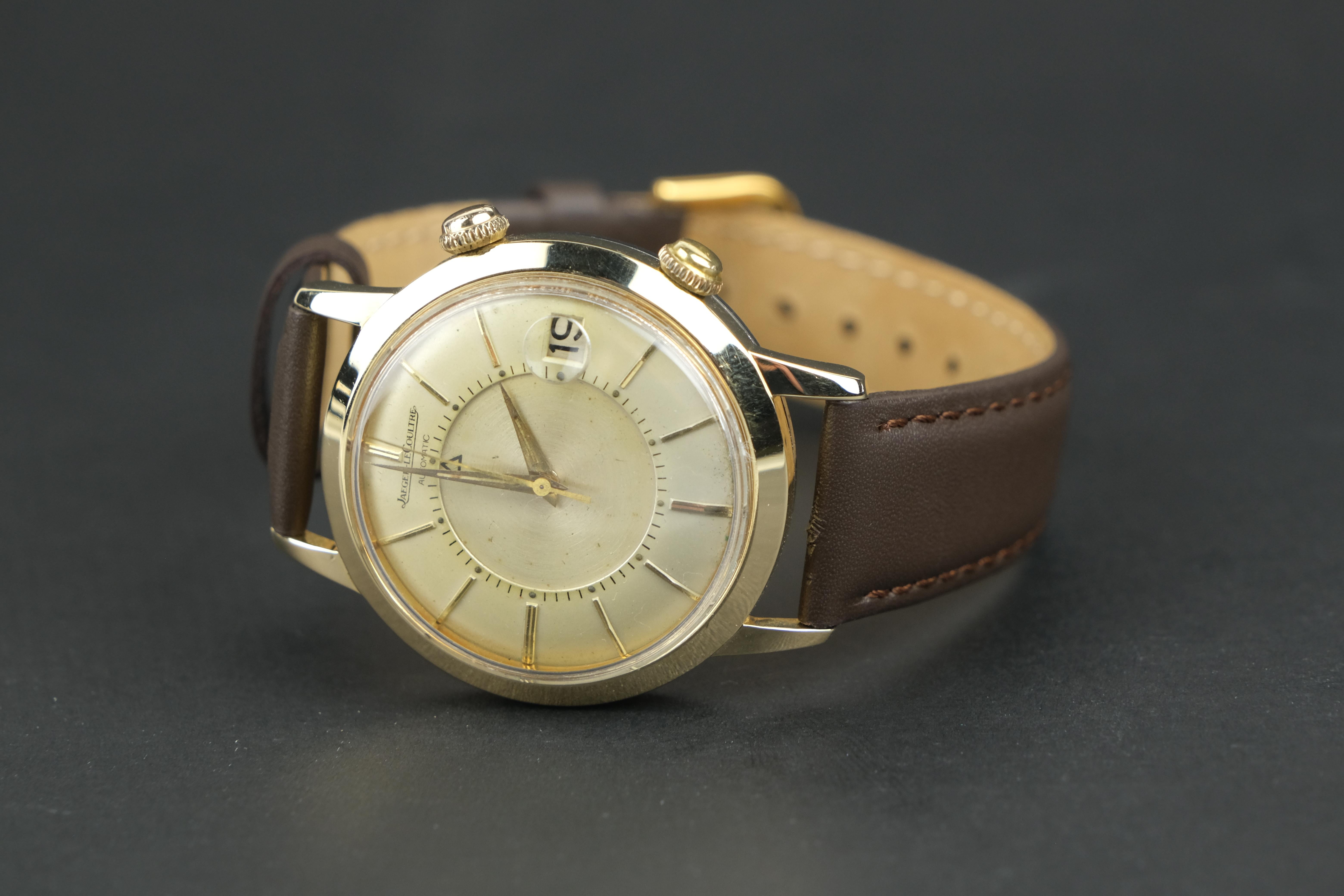 Jaeger-LeCoultre Memovox Calendar 14k and Stainless Steel Vintage Wristwatch In Good Condition In Bradford, Ontario