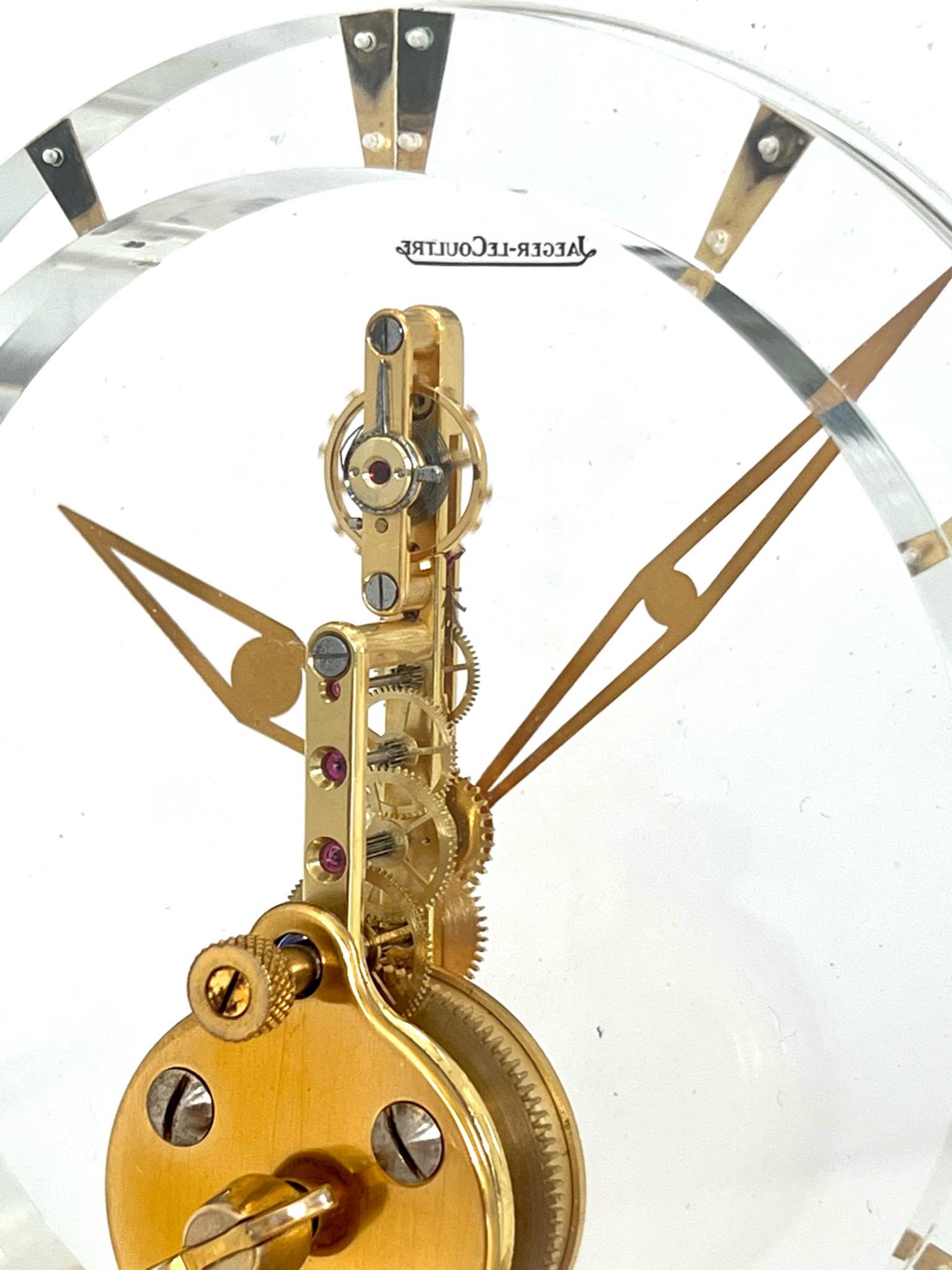 Jaeger-LeCoultre Mid Century Blue Lucite and Brass Skeleton Clock In Good Condition For Sale In London, GB