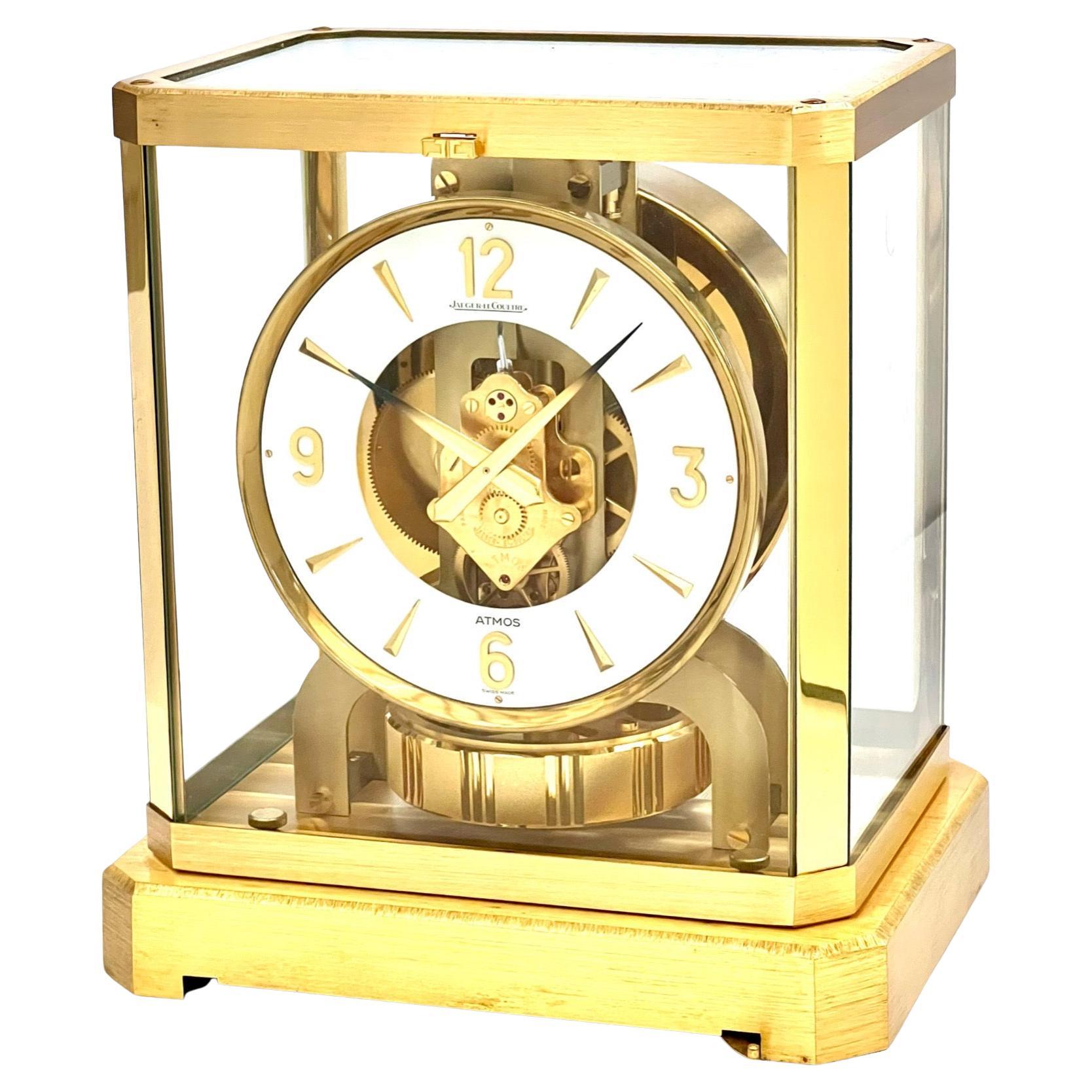 Jaeger LeCoultre Mid Century Gilt Brass and Glass Atmos Clock