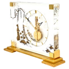 Vintage Jaeger LeCoultre Mid-Century Marina Mantel Clock with Oriental Theme No. 349