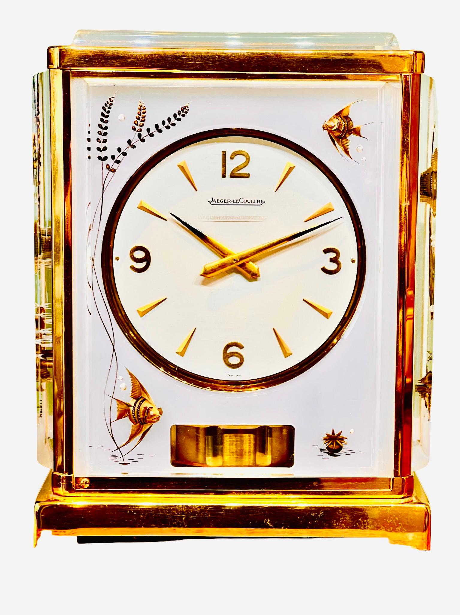 Jaeger LeCoultre Mid-Century Marina Poissons Brass and Glass Atmos Clock For Sale 5