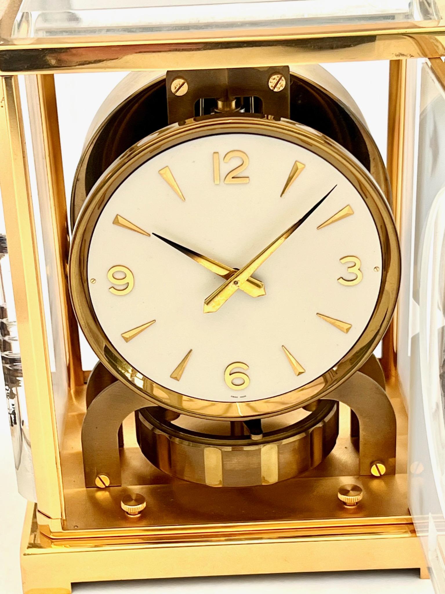 Mid-20th Century Jaeger LeCoultre Mid-Century Marina Poissons Brass and Glass Atmos Clock For Sale