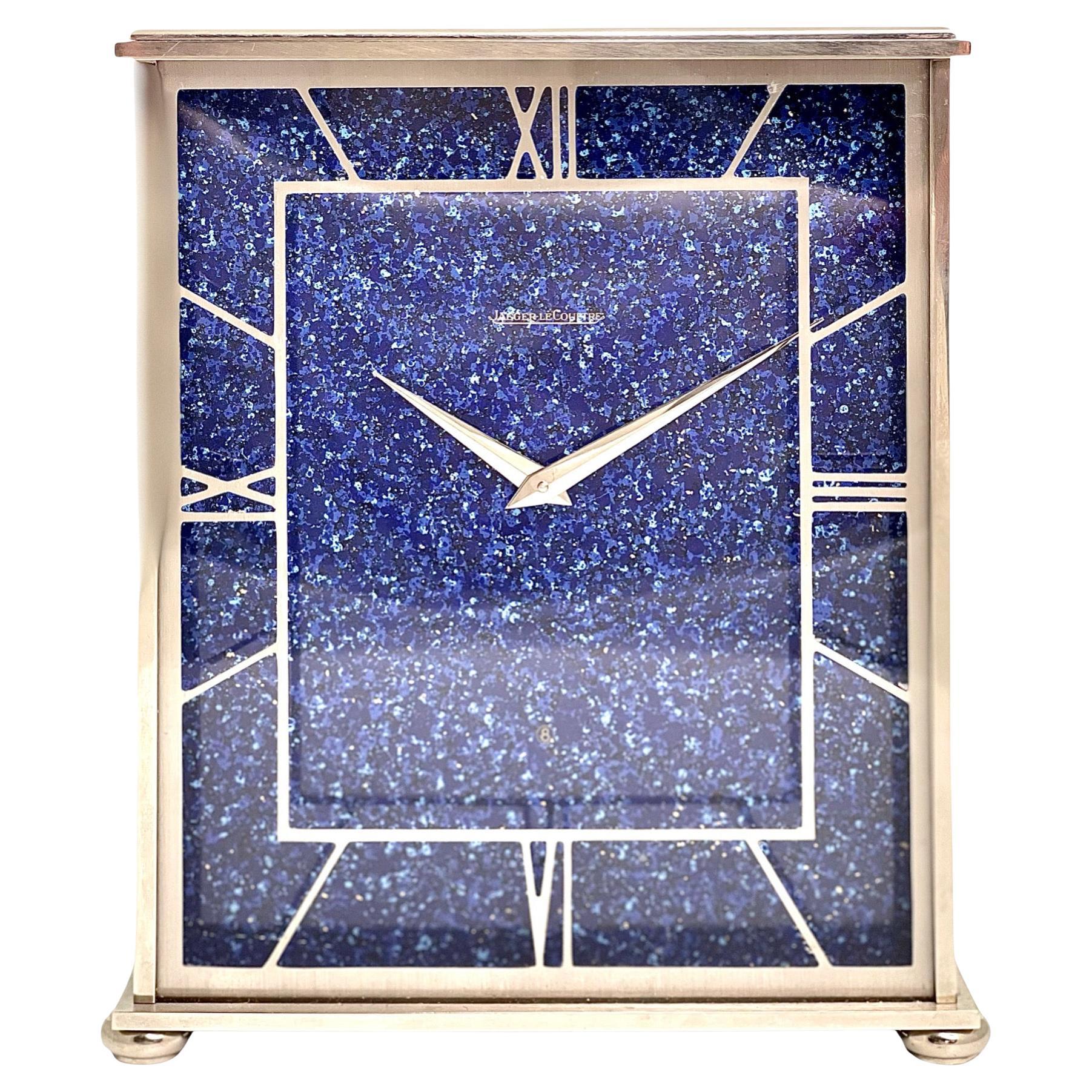 Jaeger LeCoultre Mid-Century Rhodium-Plated Lapis Lazuli Mantel Clock