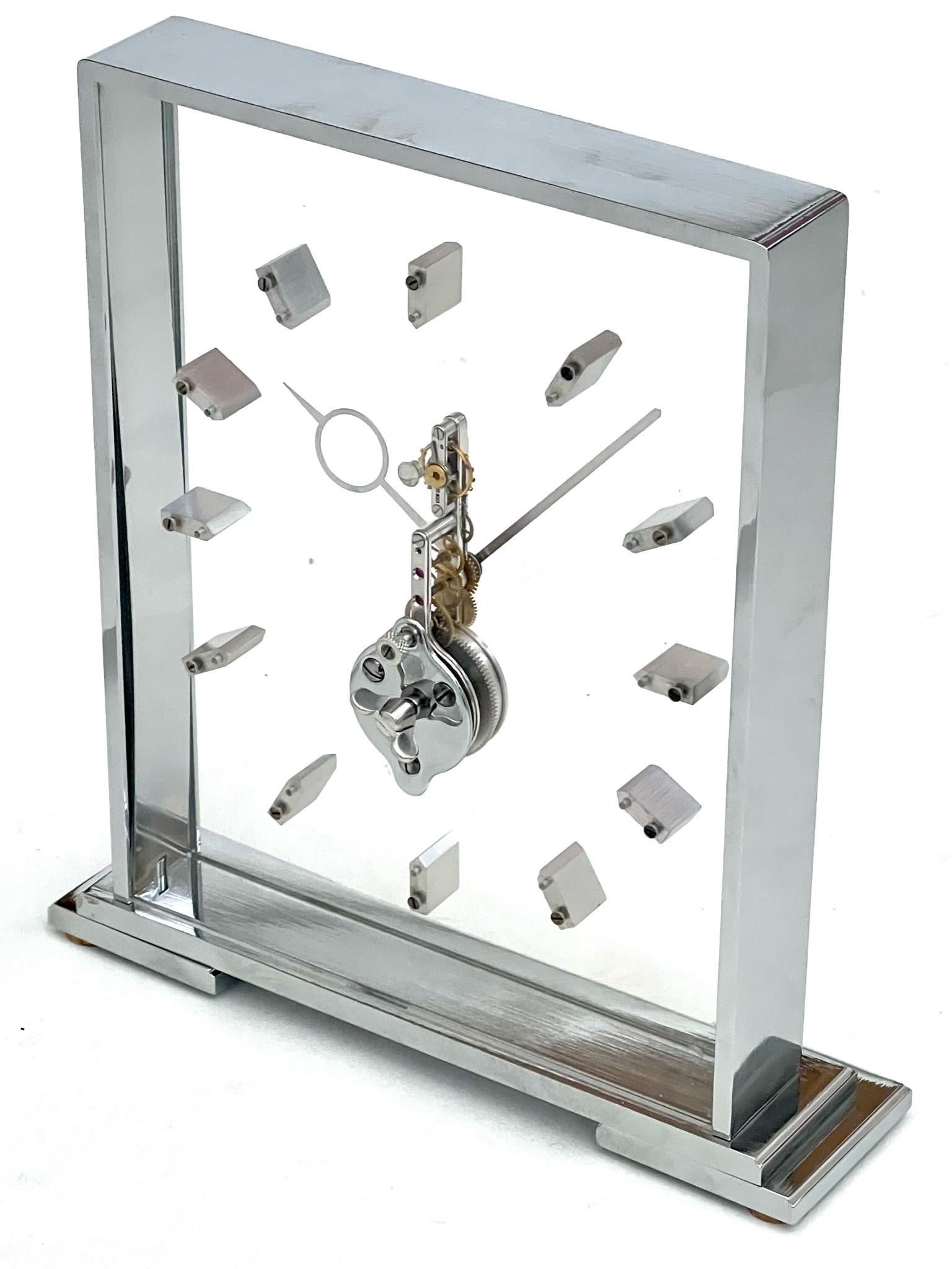 Jaeger LeCoultre Mid Century Silver Skeleton Clock 3