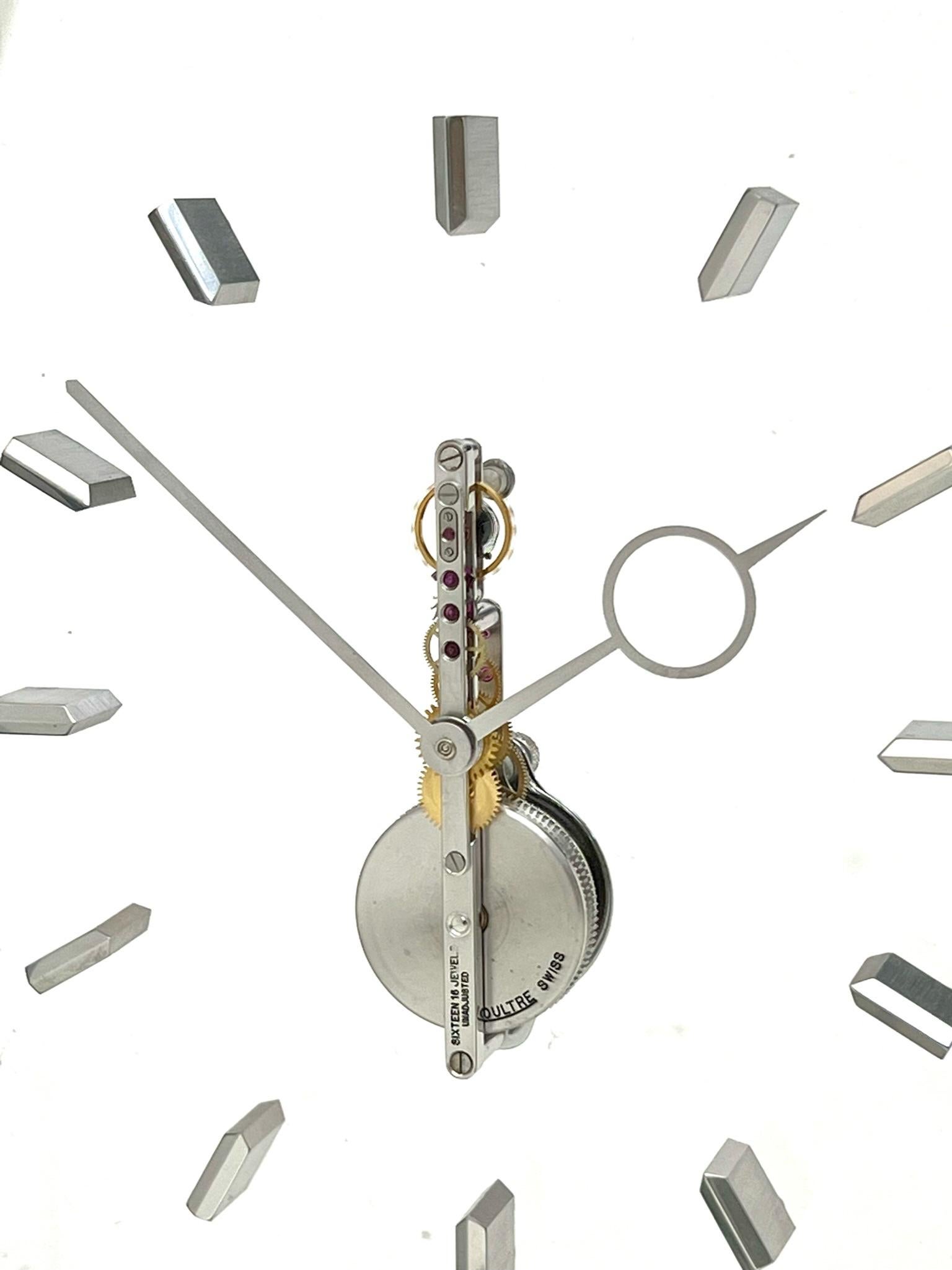 Jaeger LeCoultre Mid Century Silver Skeleton Clock In Good Condition In London, GB