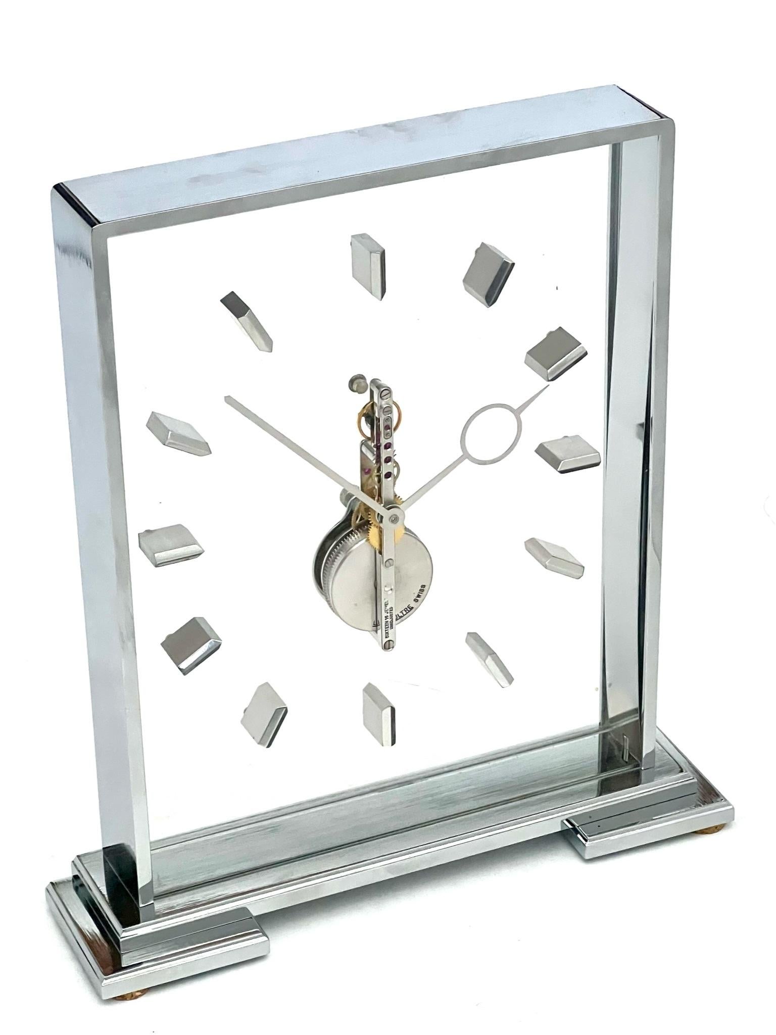Jaeger LeCoultre Mid Century Silver Skeleton Clock 1