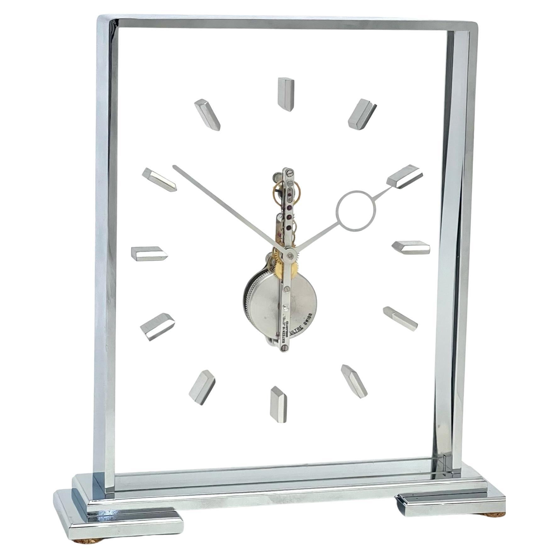 Jaeger LeCoultre Mid Century Silver Skeleton Clock