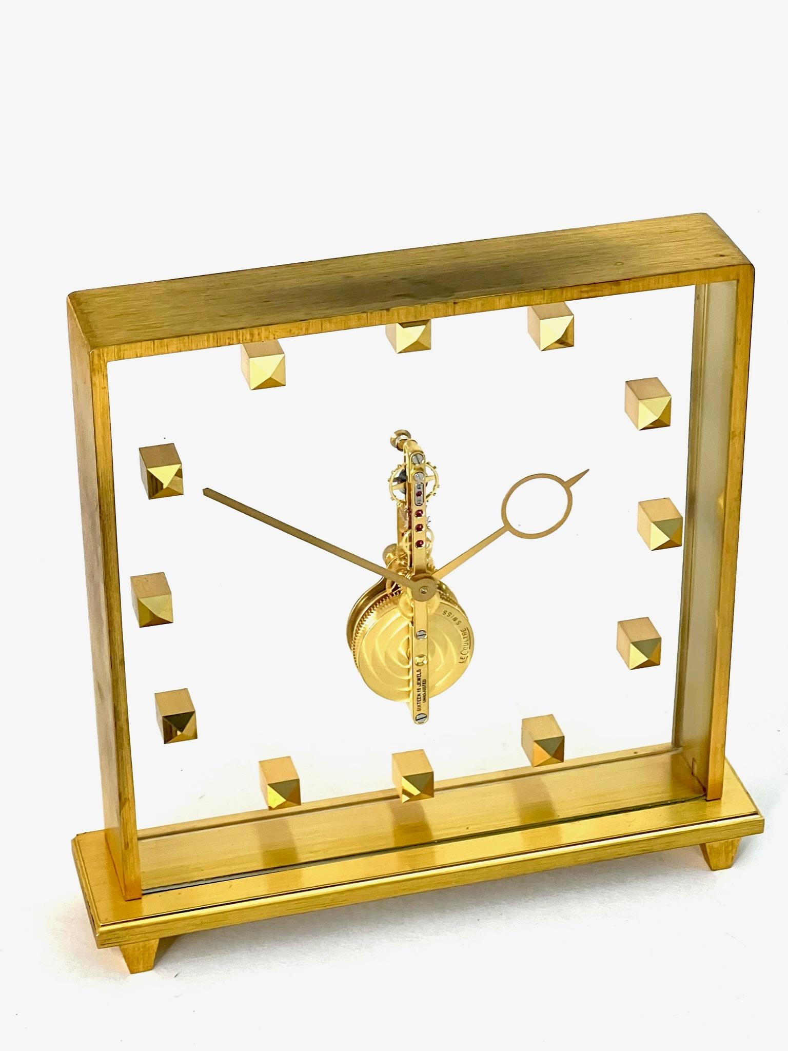 Gilt Jaeger LeCoultre Mid Century Skeleton Clock