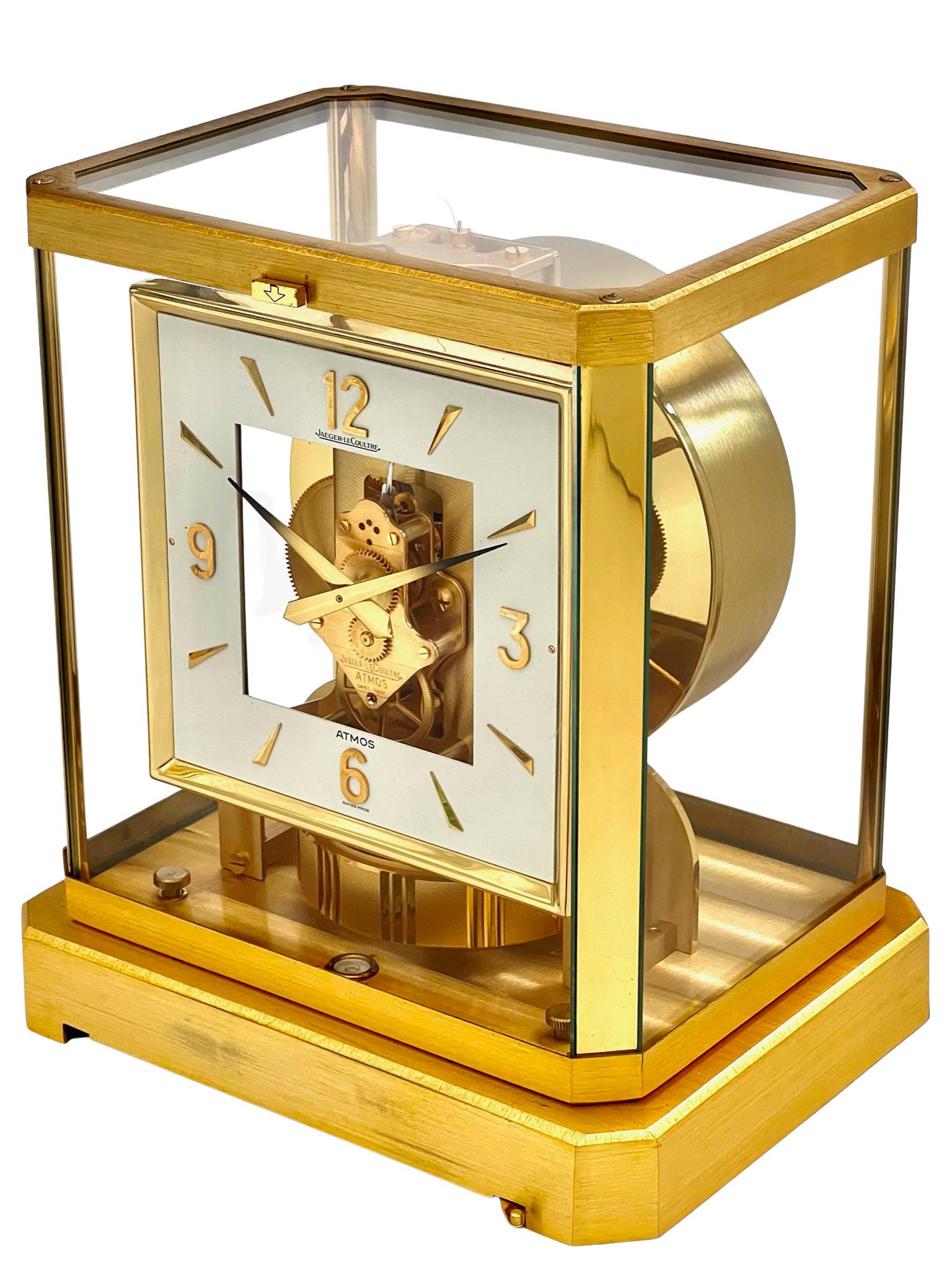 Mid-Century Modern Jaeger LeCoultre Mid Century Square Dial Brass and Glass Atmos Clock 528-8