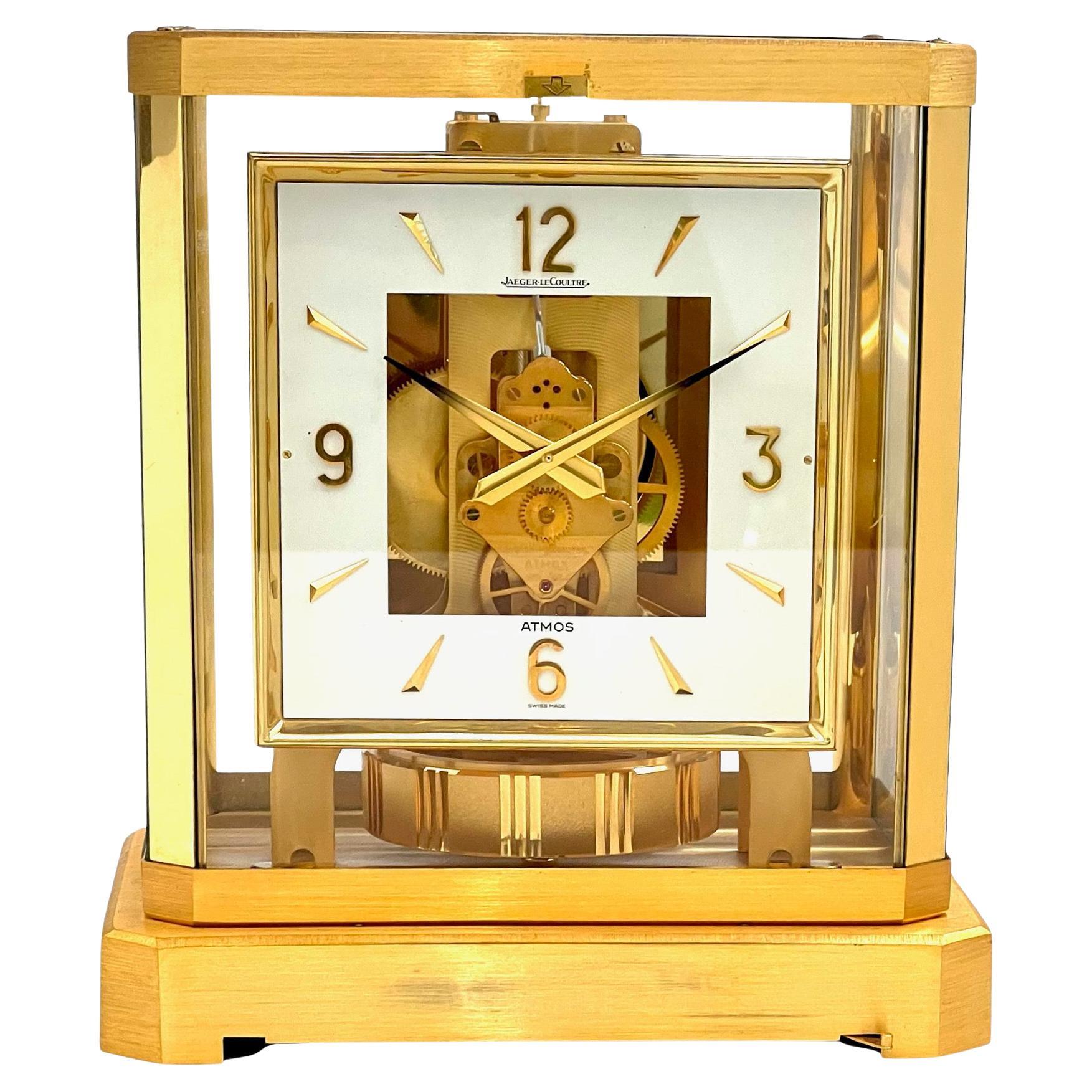 Jaeger LeCoultre Mid Century Square Dial Brass and Glass Atmos Clock 528-8