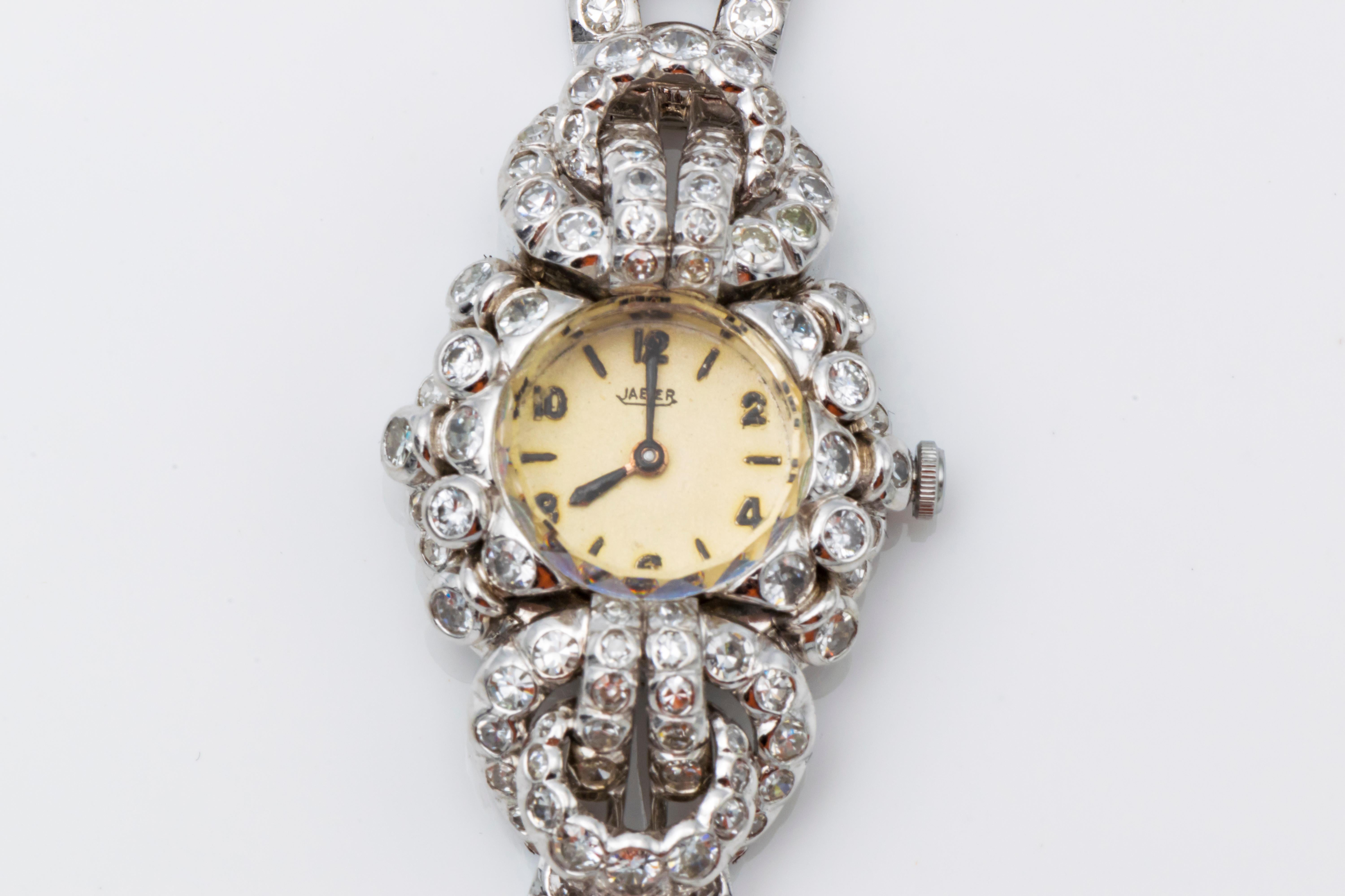 Art Deco Jaeger Lecoultre Platinum Diamond Movement Wristwatch Made by Mouboussin
