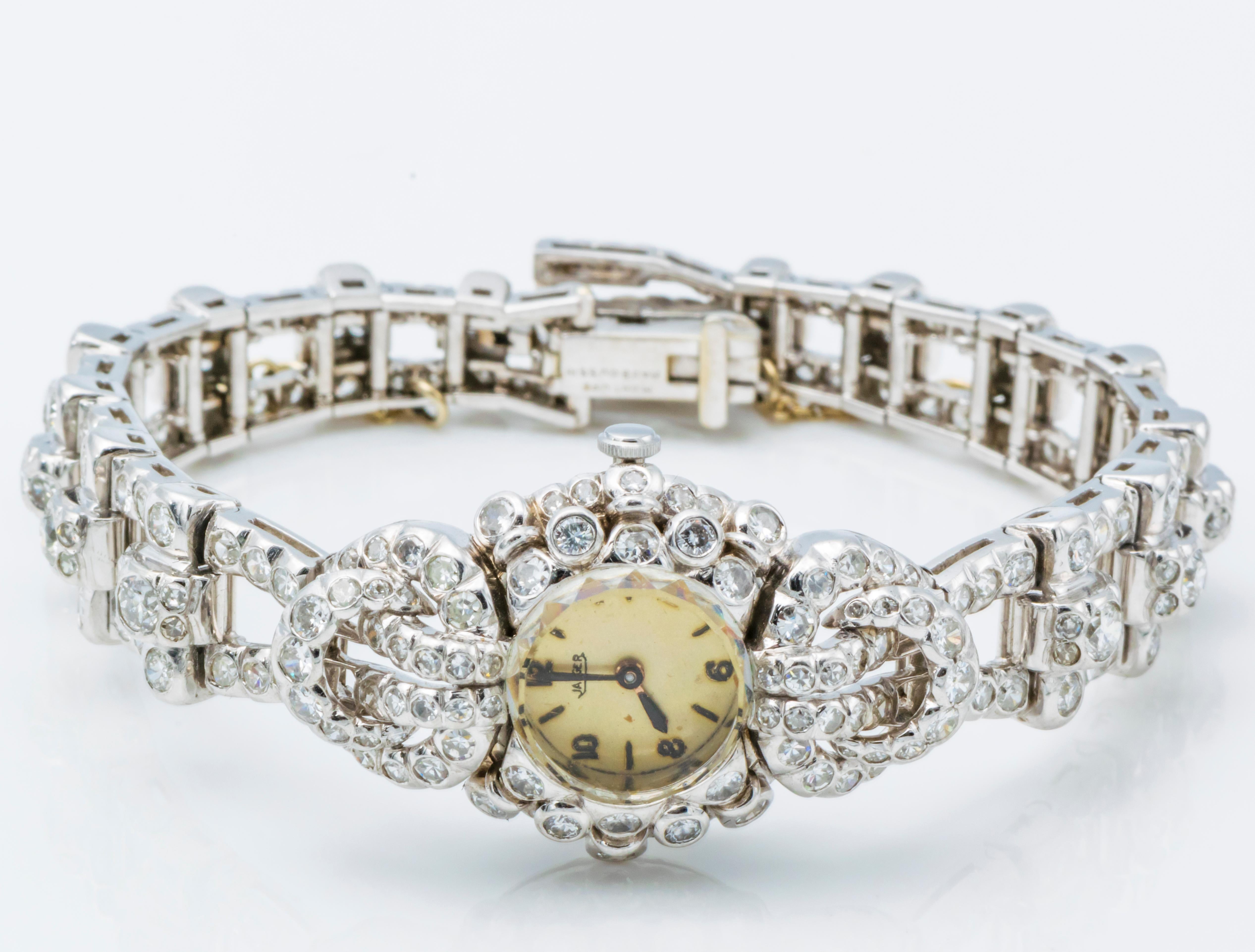 Round Cut Jaeger Lecoultre Platinum Diamond Movement Wristwatch Made by Mouboussin