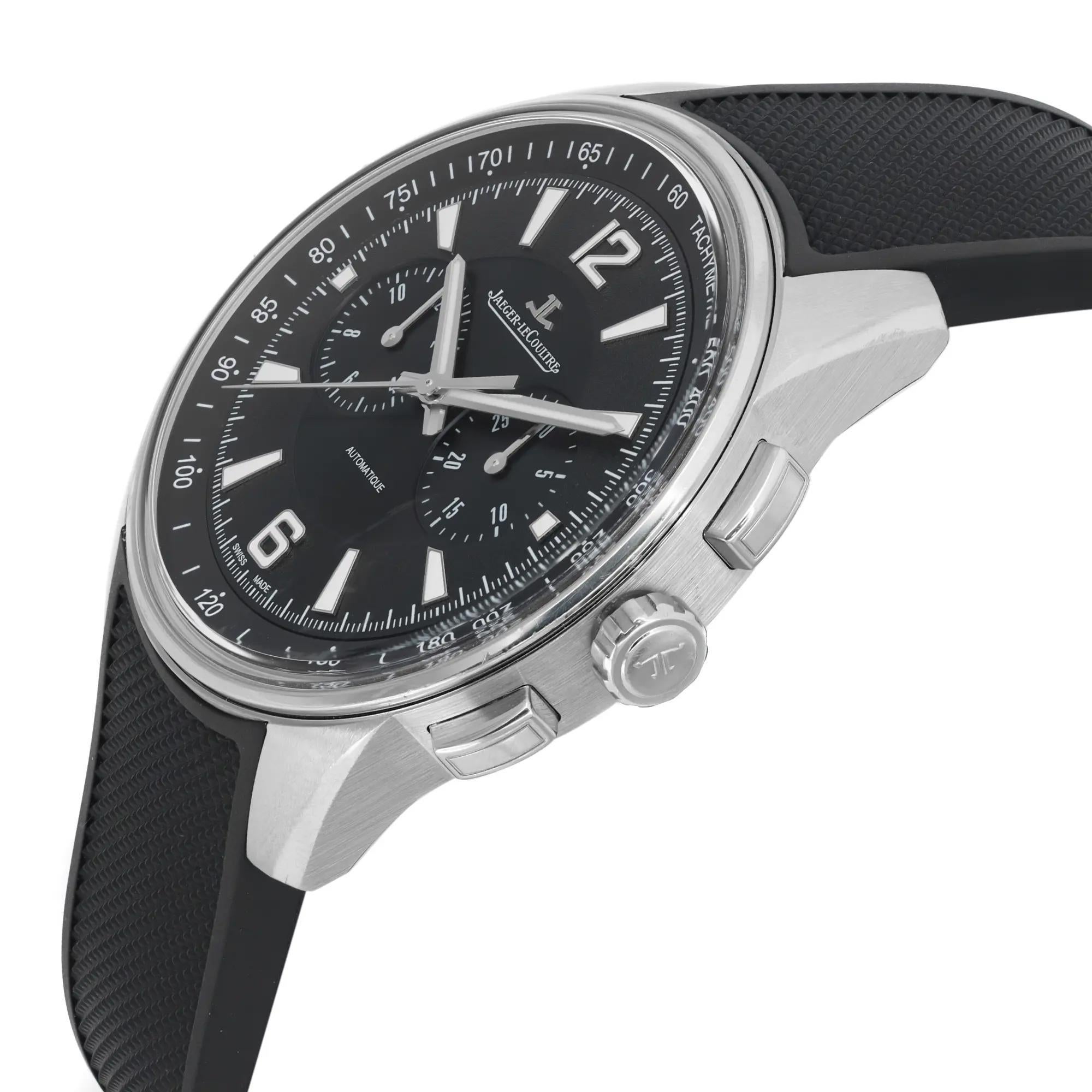 Jaeger LeCoultre Polaris 42mm Chronograph Steel Black Dial Mens Watch Q9028471 In Excellent Condition In New York, NY