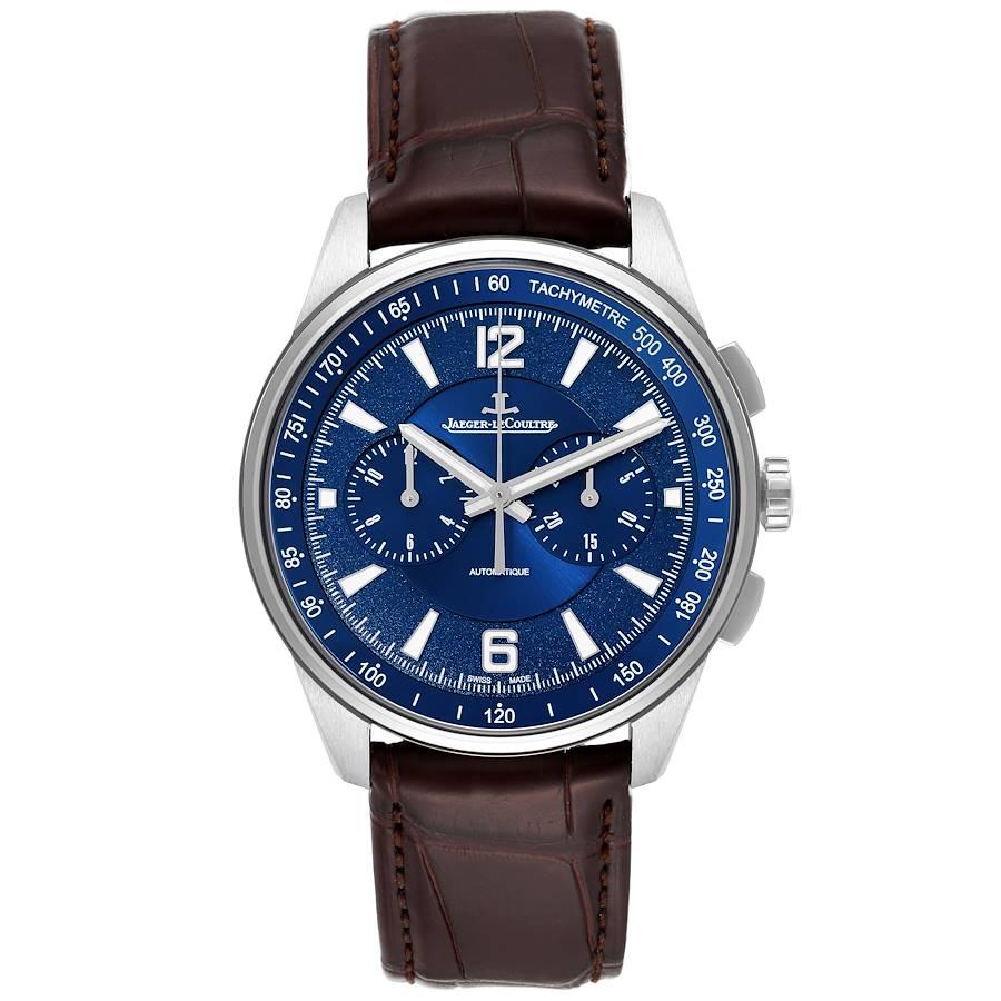 Jaeger Lecoultre Polaris Blue Dial Steel Watch 842.8.C1.s Q9028480 Box Papers. Self-winding automatic chronograph movement. Stainless steel case 42.0 mm in diameter. Exhibition saphire crystal case back. Stainless steel smooth bezel. Scratch