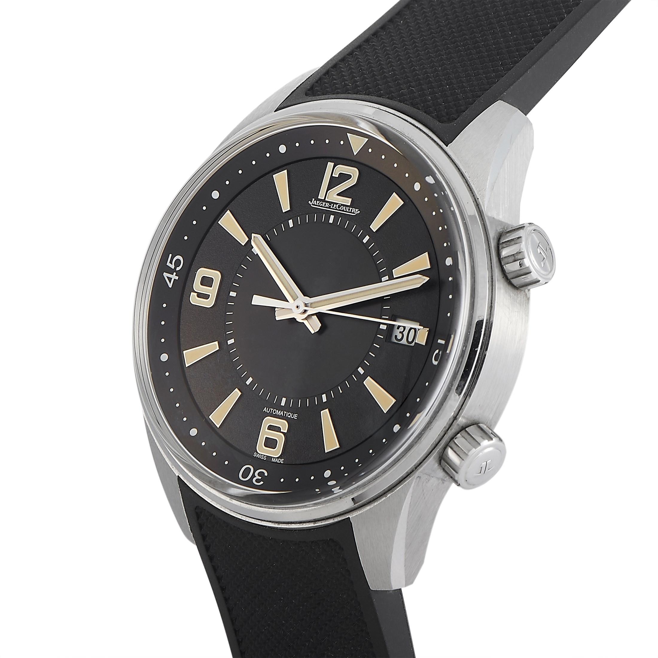A modern watch inspired by the 1968 Memovox Polaris, the Jaeger Le Coultre Polaris Date Automatic Watch 9068670 displays a certain elegance that won't go unnoticed. This timepiece features a 42mm brushed and polished stainless steel case and a black