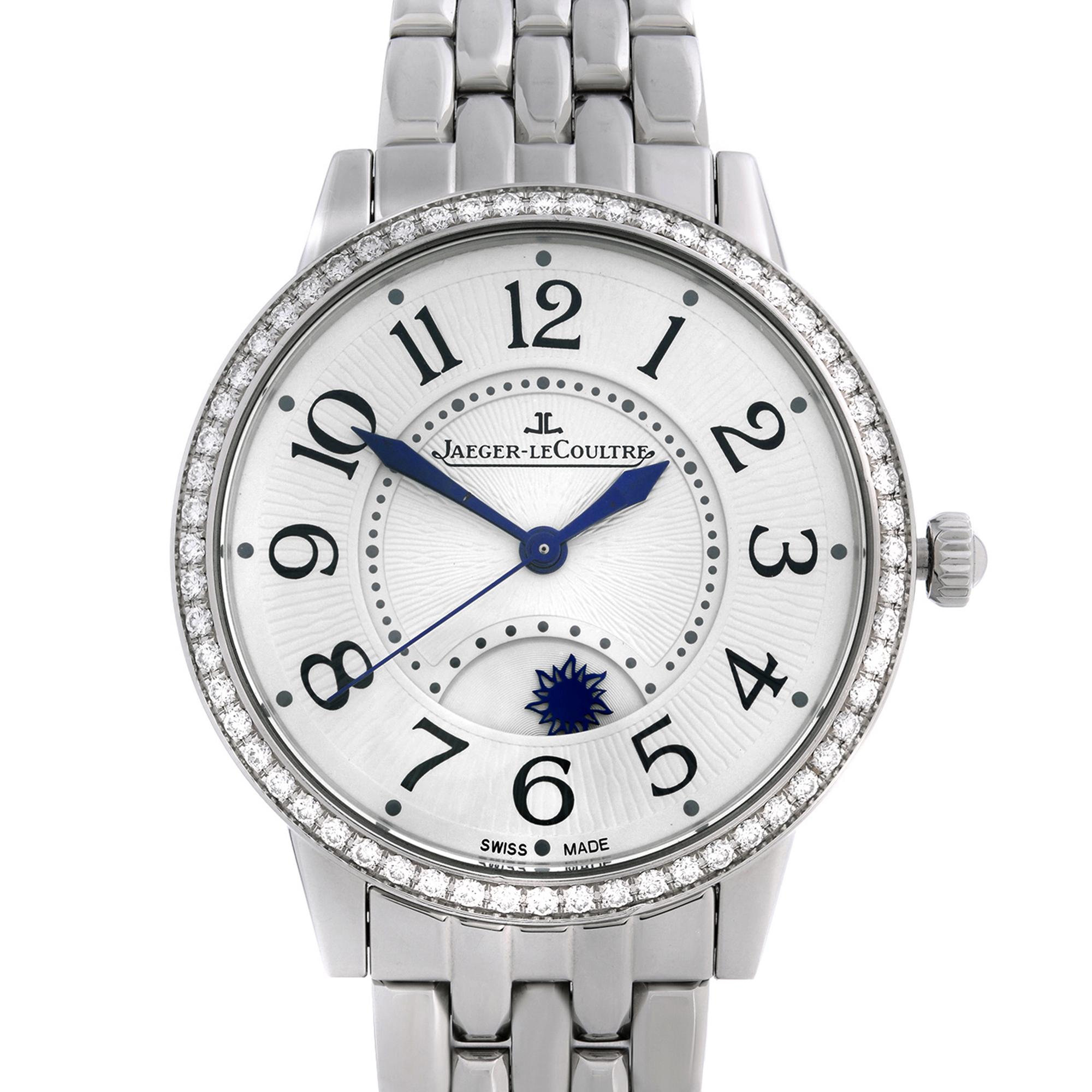 Unworn Jaeger-LeCoultre Rendez-Vous Steel Diamond Bezel Automatic Ladies Watch. This Beautiful Timepiece Features: Silver-Tone Stainless Steel Case with a Silver-Tone Stainless Steel Bracelet. Fixed Silver-Tone Bezel with 60 Diamond Set, Silver