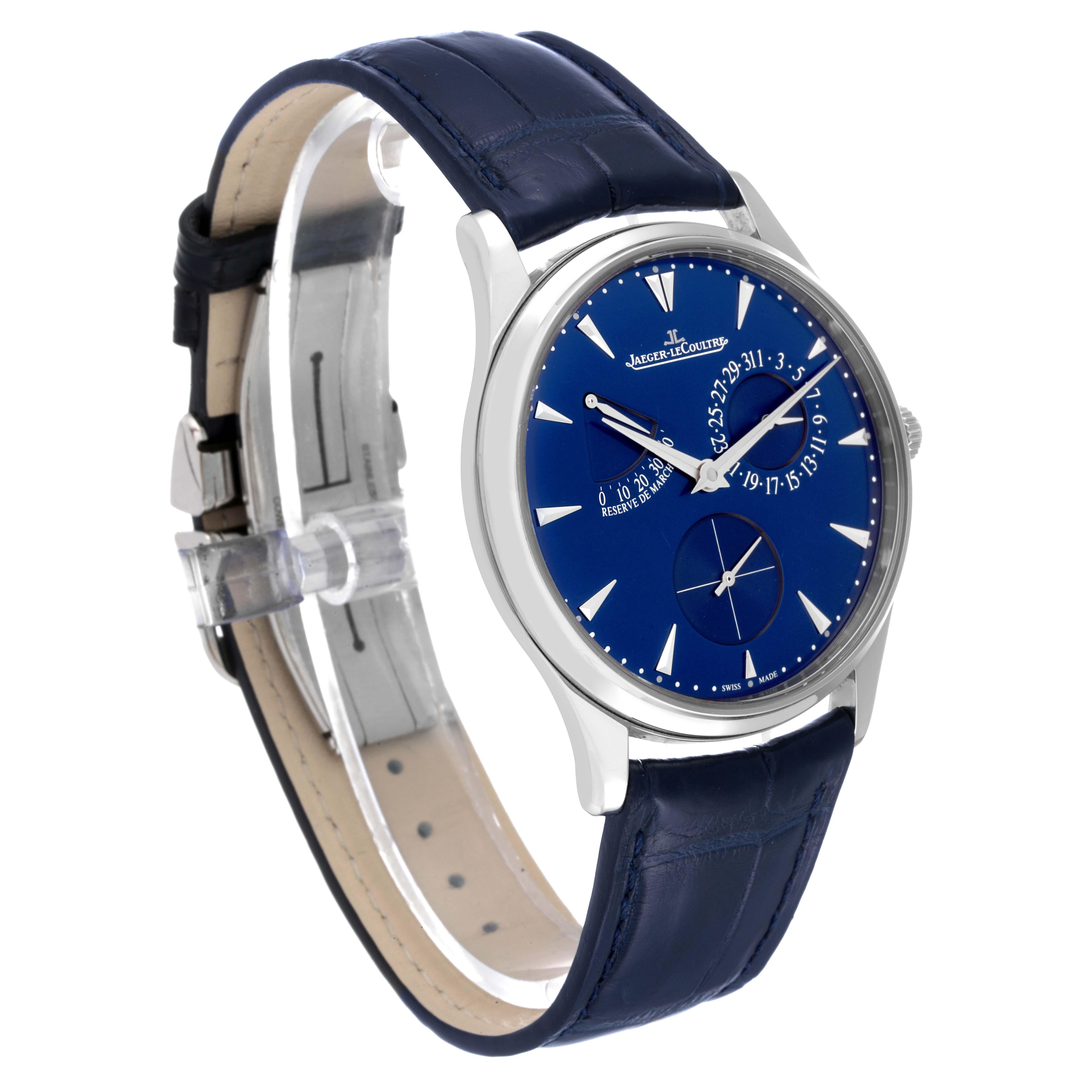 Jaeger Lecoultre Reserve De Marche Stahl-Herrenuhr 176.8.38.S Q1378480 Papiere im Zustand „Hervorragend“ in Atlanta, GA