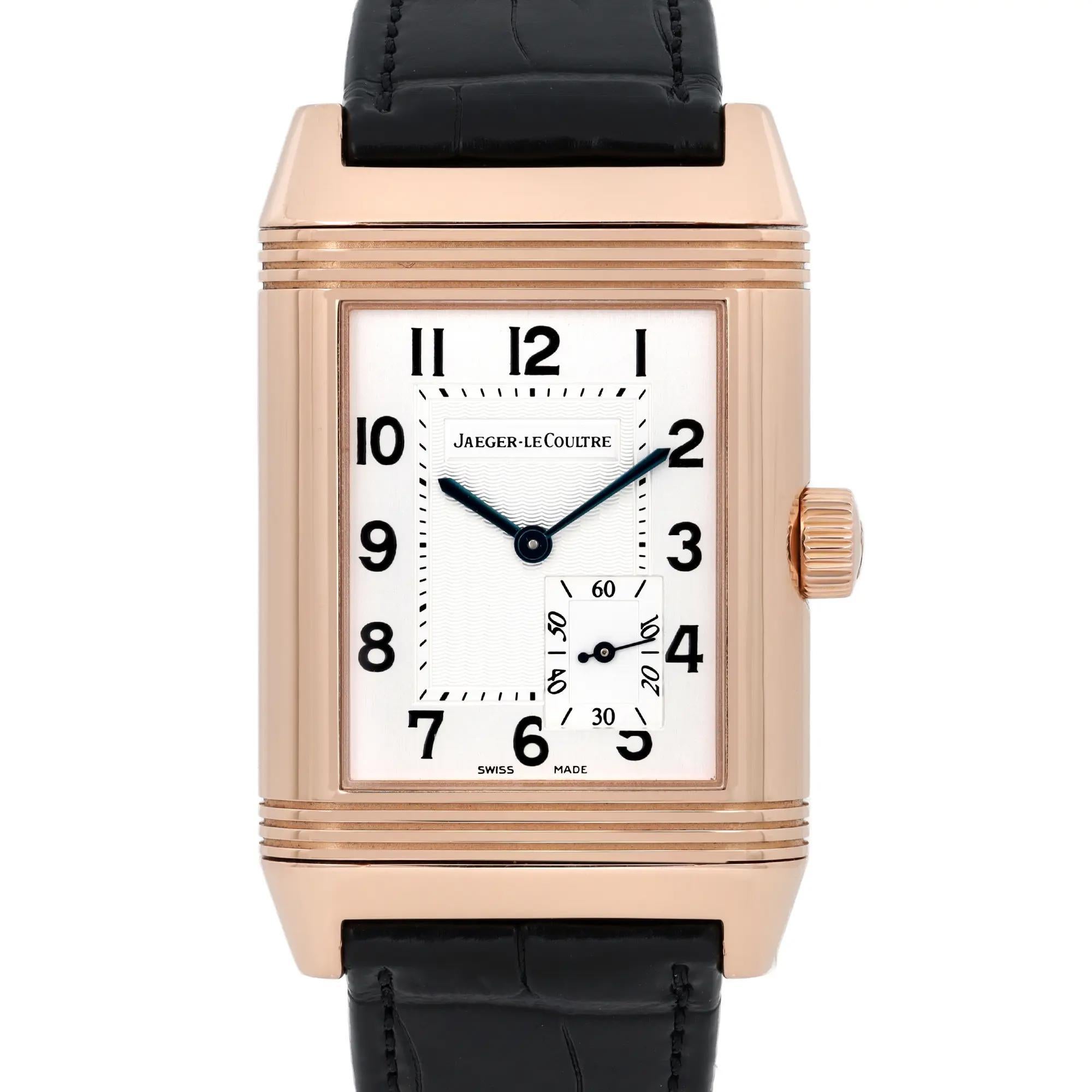 Pre-owned in excellent condition. Unworn band. Recently serviced. The movement is calibrated and keeps time well. No original box and papers. Comes with a chronostore box.

General Information
Brand: Jaeger-LeCoultre

Model: Reverso

Model Number: