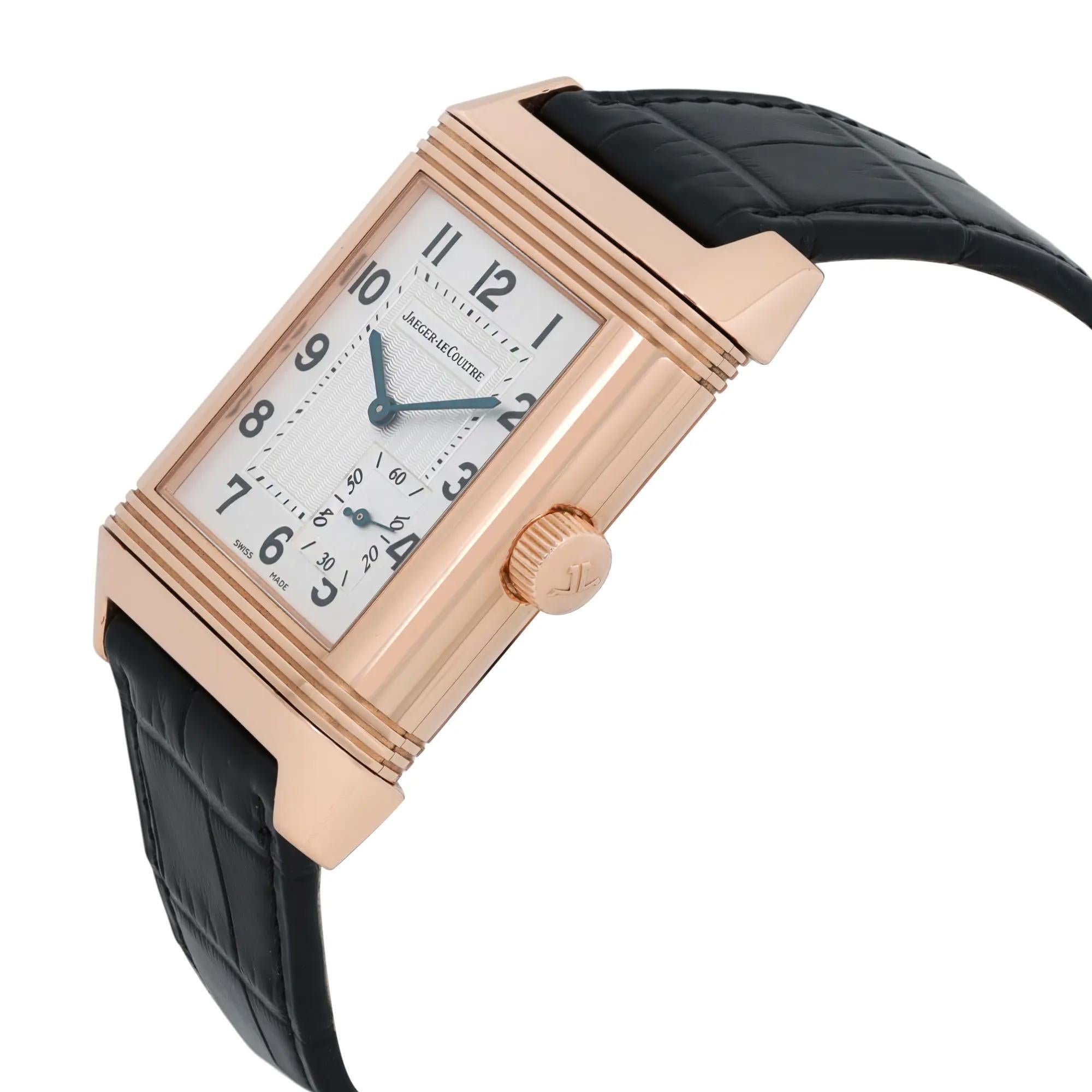 Jaeger LeCoultre Reverso 18K Rose Gold Silver Dial Hand Wind Watch 240.214 In Excellent Condition For Sale In New York, NY
