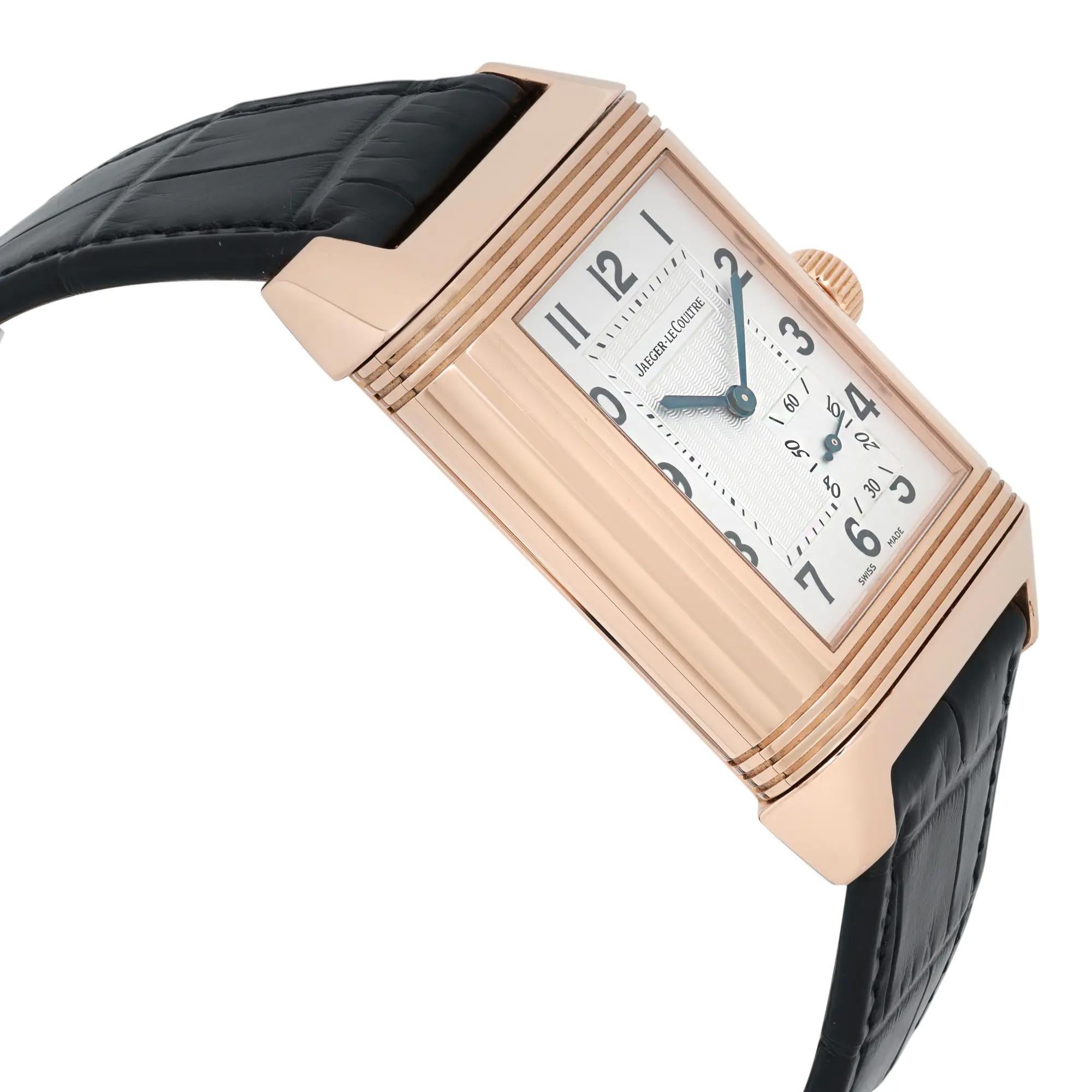 Men's Jaeger LeCoultre Reverso 18K Rose Gold Silver Dial Hand Wind Watch 240.214 For Sale