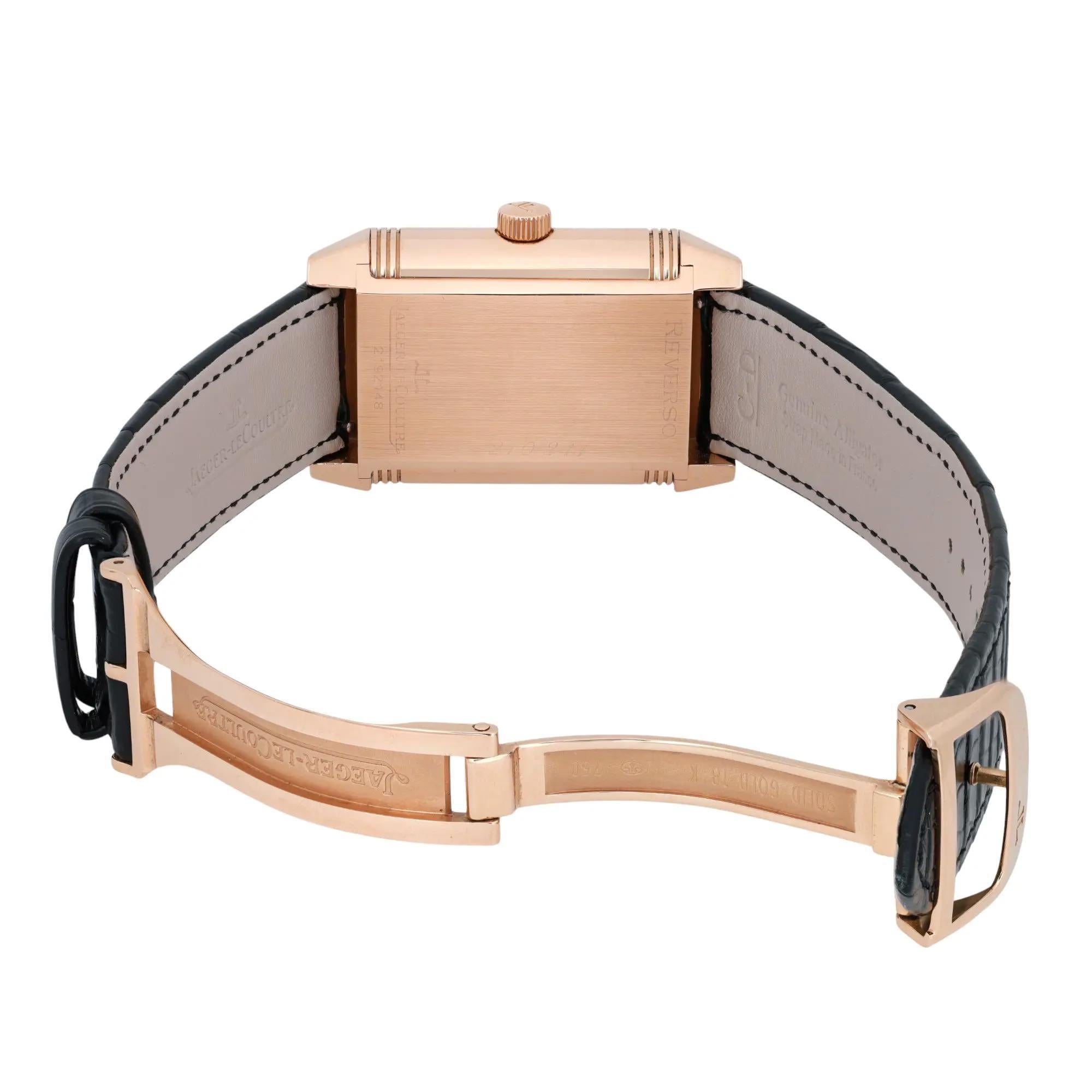 Jaeger LeCoultre Reverso 18K Rose Gold Silver Dial Hand Wind Watch 240.214 For Sale 3