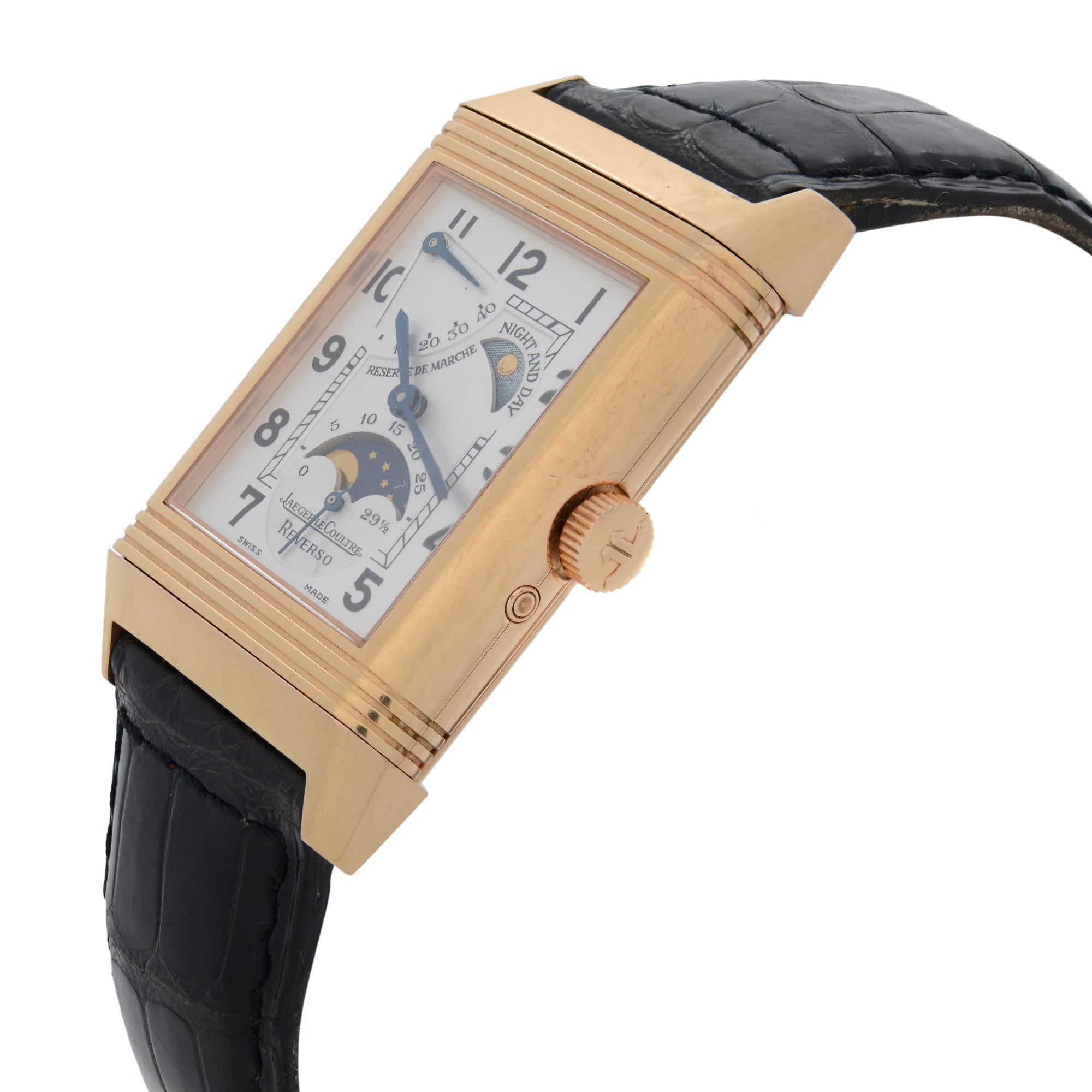 Jaeger-LeCoultre Reverso 18k Rose Gold Silver Dial Manual Wind Watch 270.2.63 In Good Condition In New York, NY