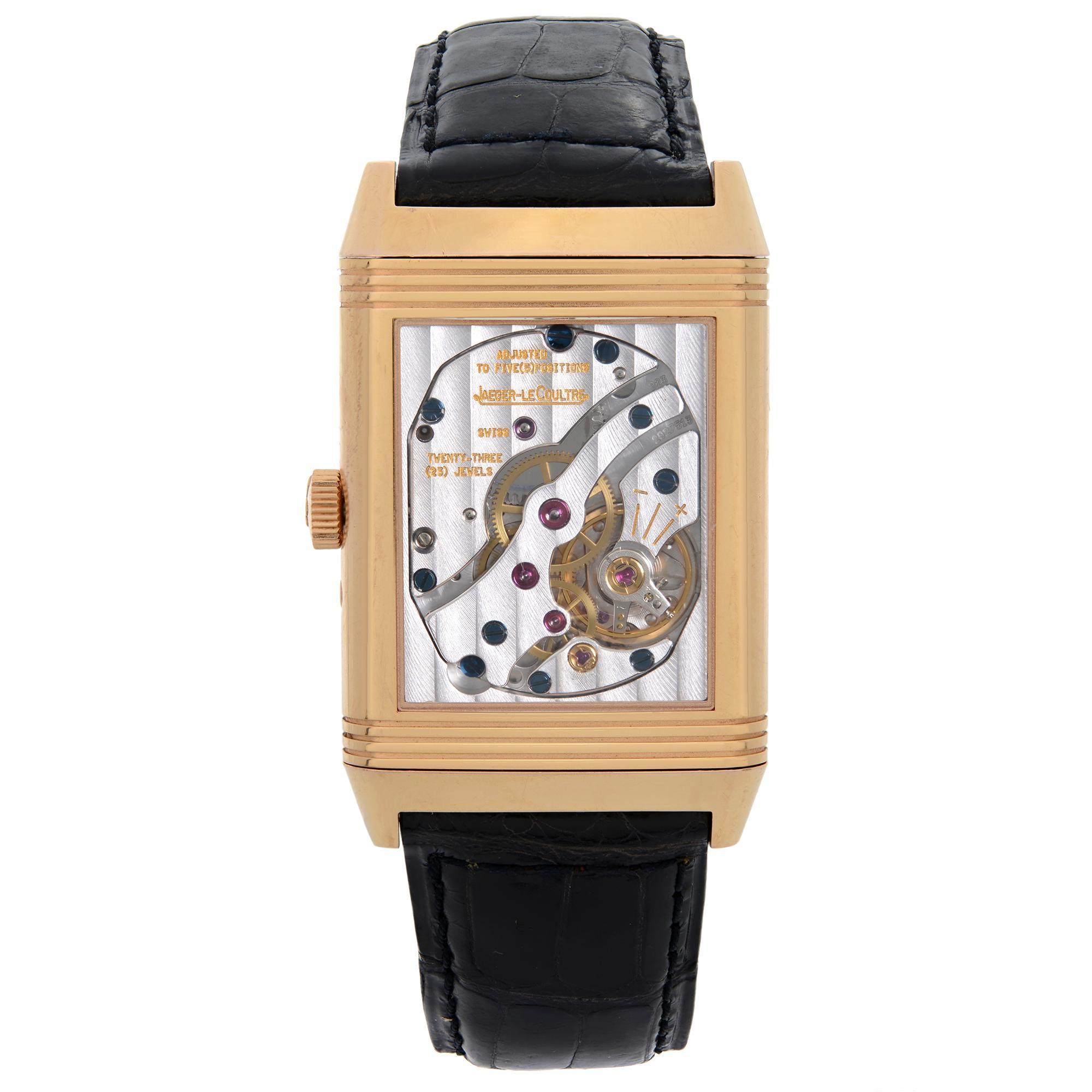 Jaeger-LeCoultre Reverso 18k Rose Gold Silver Dial Manual Wind Watch ...