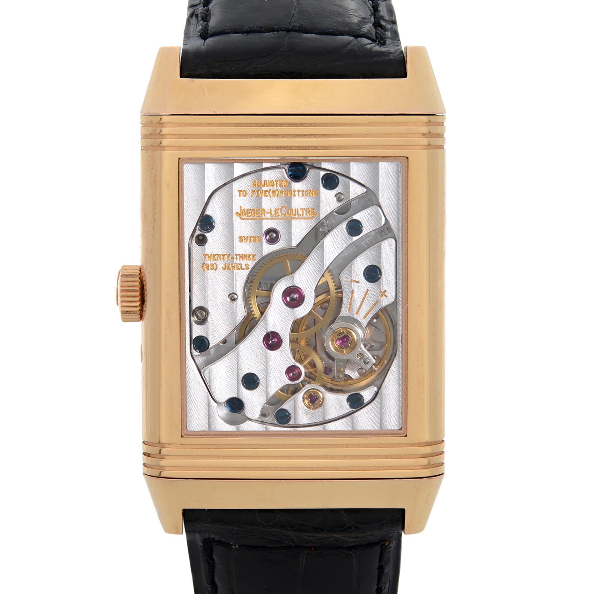 Jaeger-LeCoultre Reverso 18k Rose Gold Silver Dial Manual Wind Watch ...