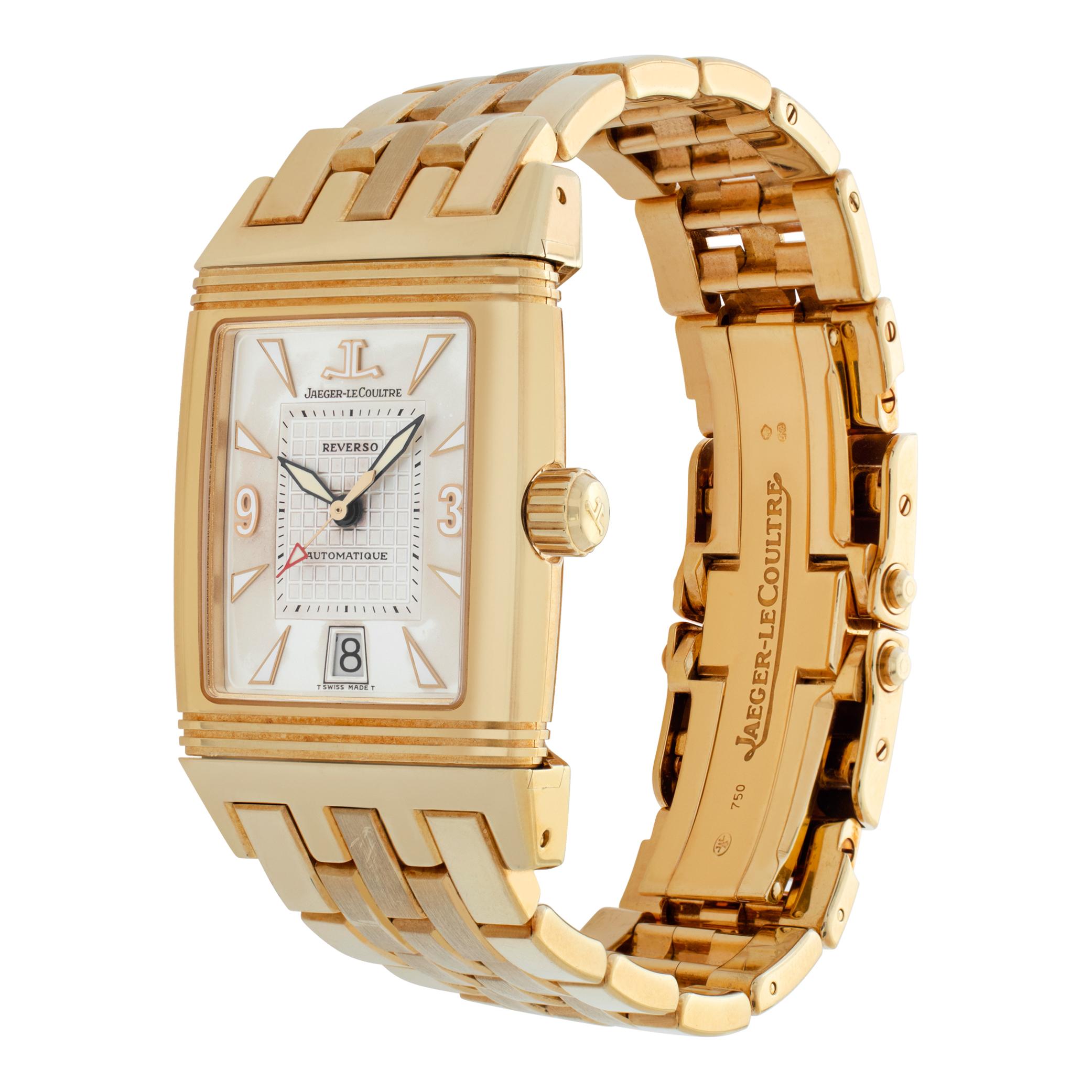 Jaeger LeCoultre Gran Sport Reverso in 18k yellow gold on an 18k bracelet. Auto w/ sweep seconds and date. 43 mm length by 26 mm width case size. Ref 290.1.60. Fine Pre-owned Jaeger LeCoultre Watch.

 Certified preowned Classic Jaeger LeCoultre
