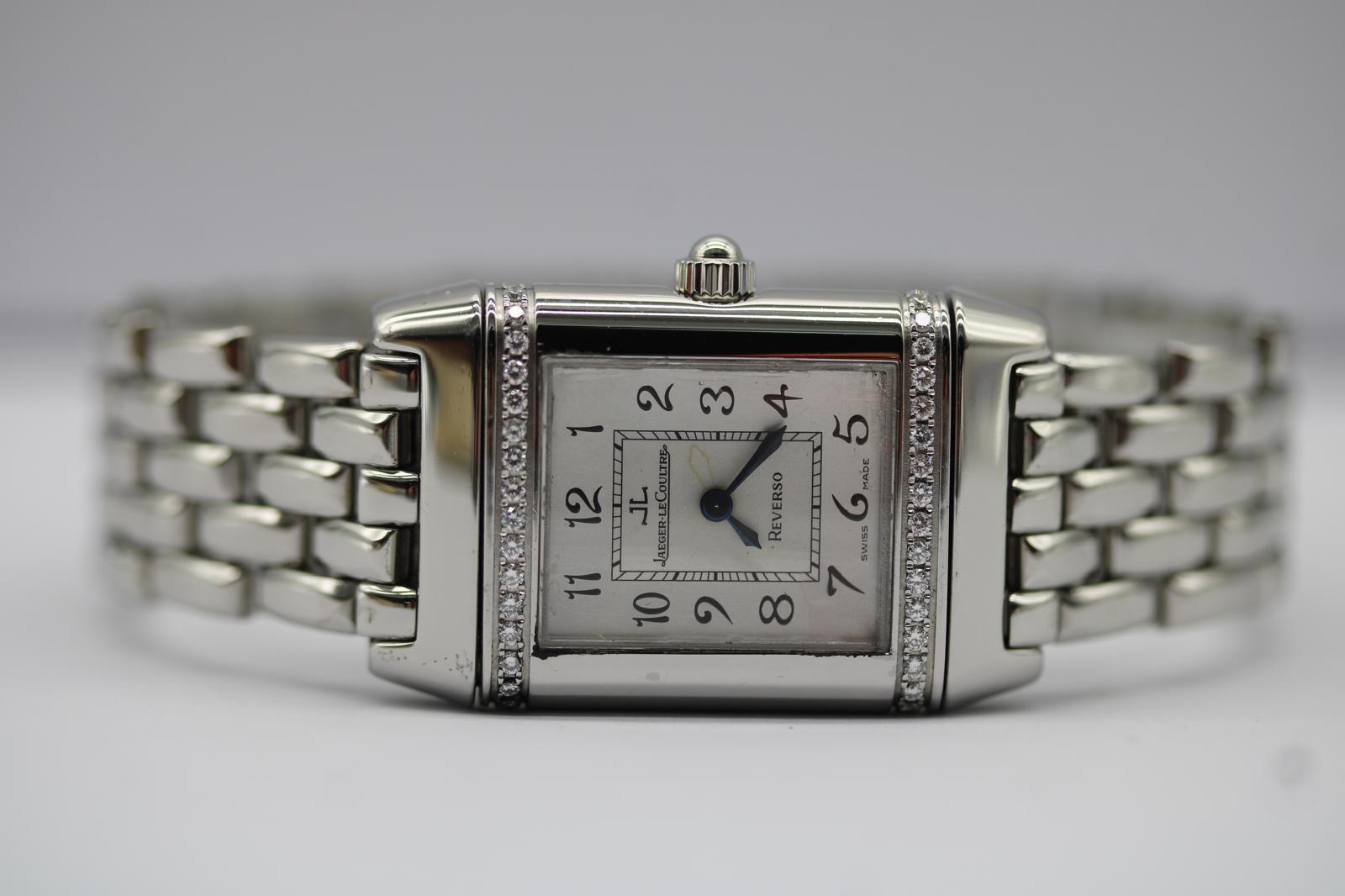 Jaeger-LeCoultre Reverso 265.8.08  Factory Diamond Lünette Quarz Stahlarmband im Angebot 4