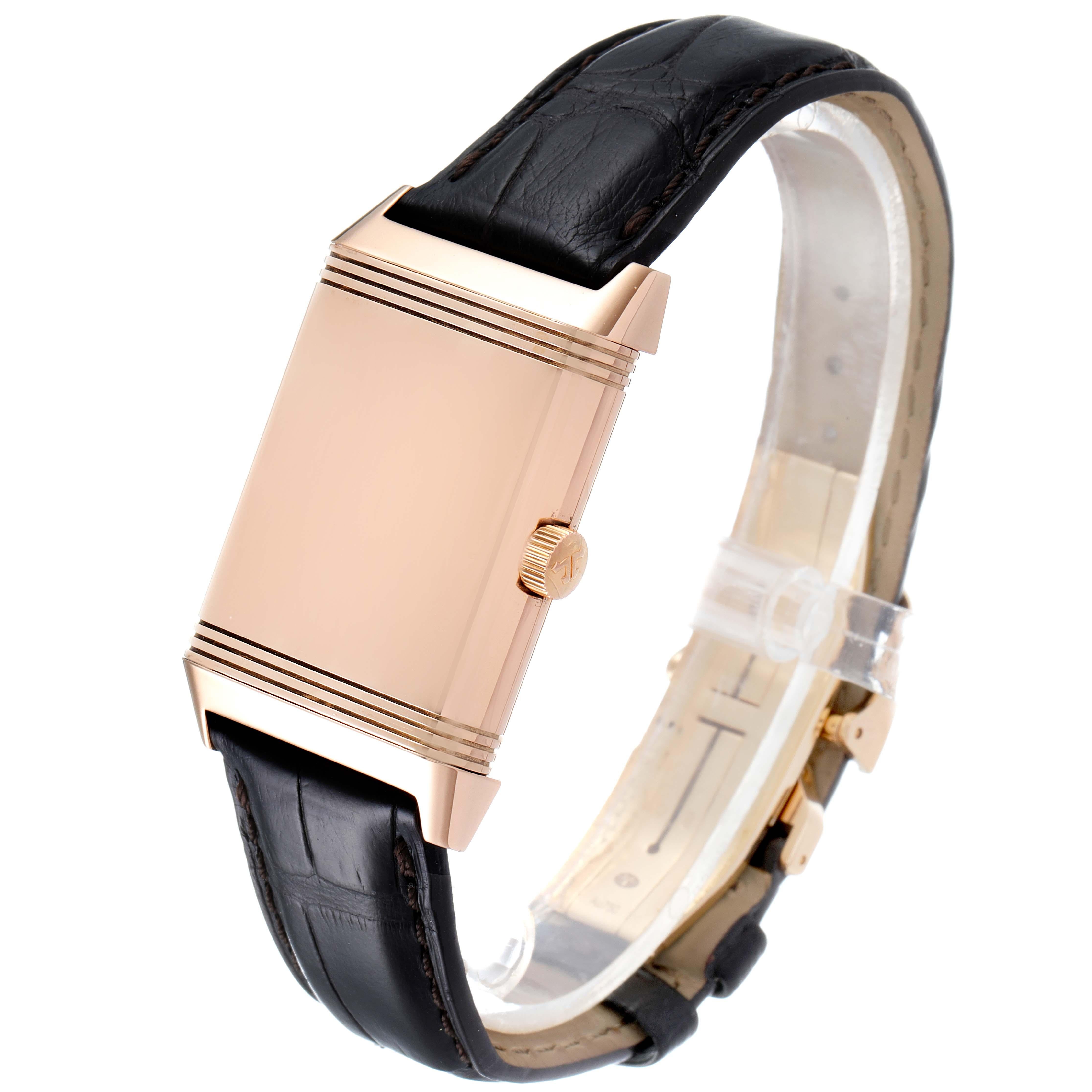 Jaeger LeCoultre Reverso Art Deco Style Rose Gold Mens Watch 270.2.62 Q270262 In Excellent Condition For Sale In Atlanta, GA