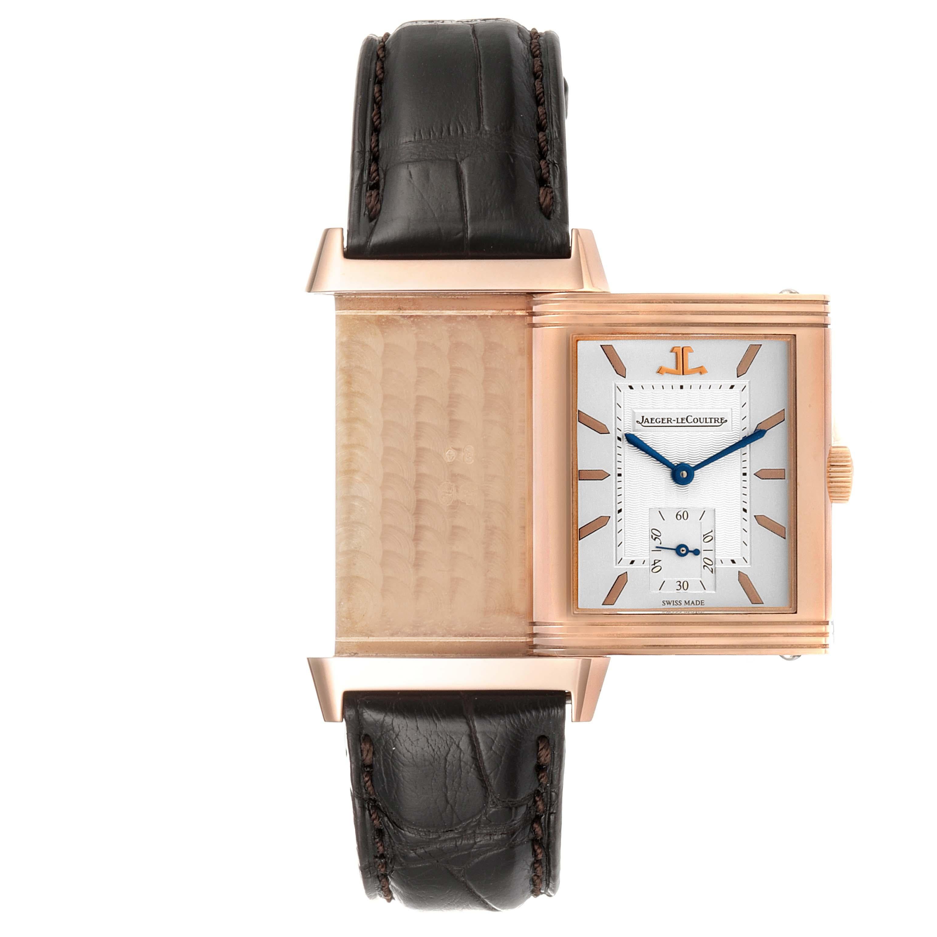 Men's Jaeger LeCoultre Reverso Art Deco Style Rose Gold Mens Watch 270.2.62 Q270262 For Sale