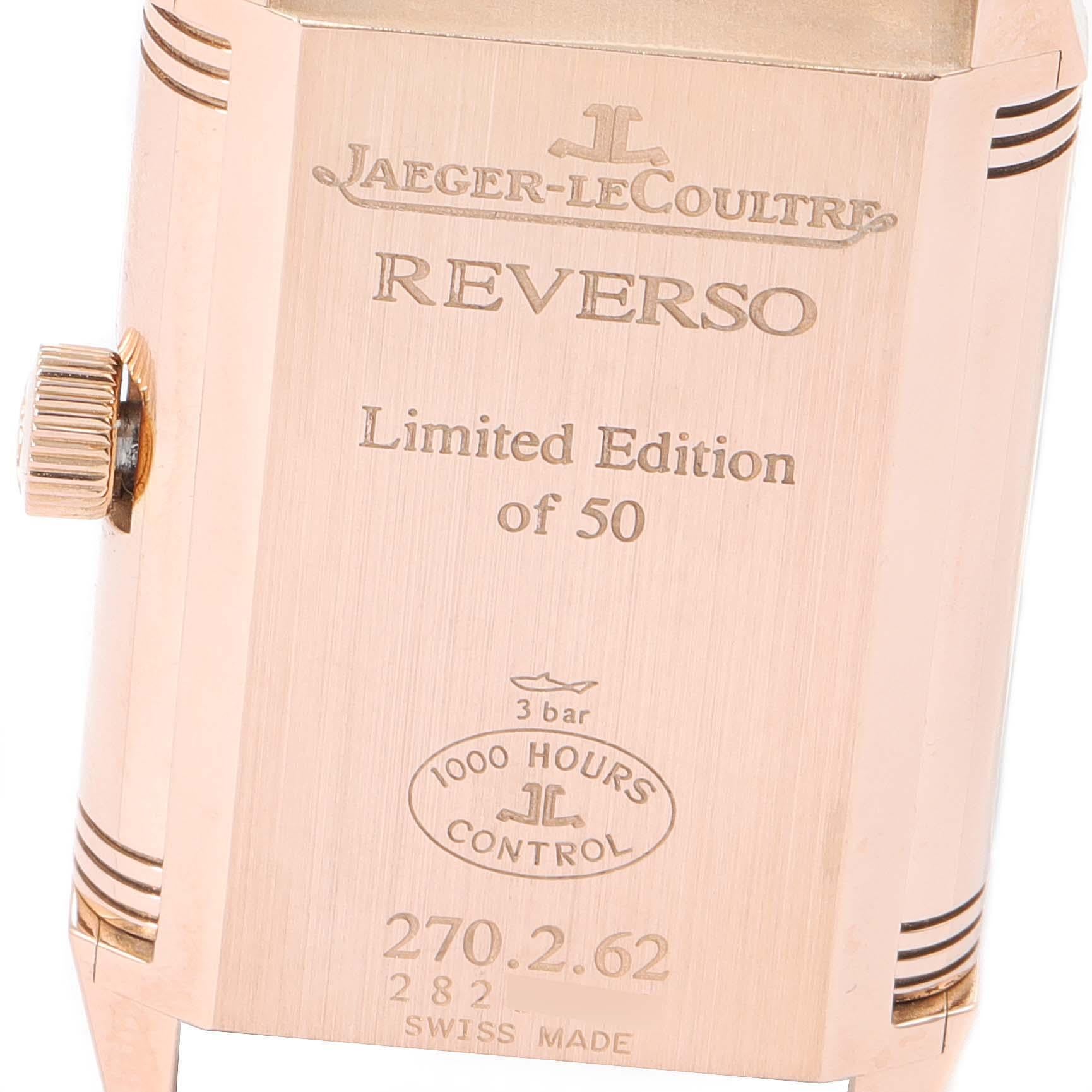Jaeger LeCoultre Reverso Art Deco Style Rose Gold Mens Watch 270.2.62 Q270262 For Sale 1
