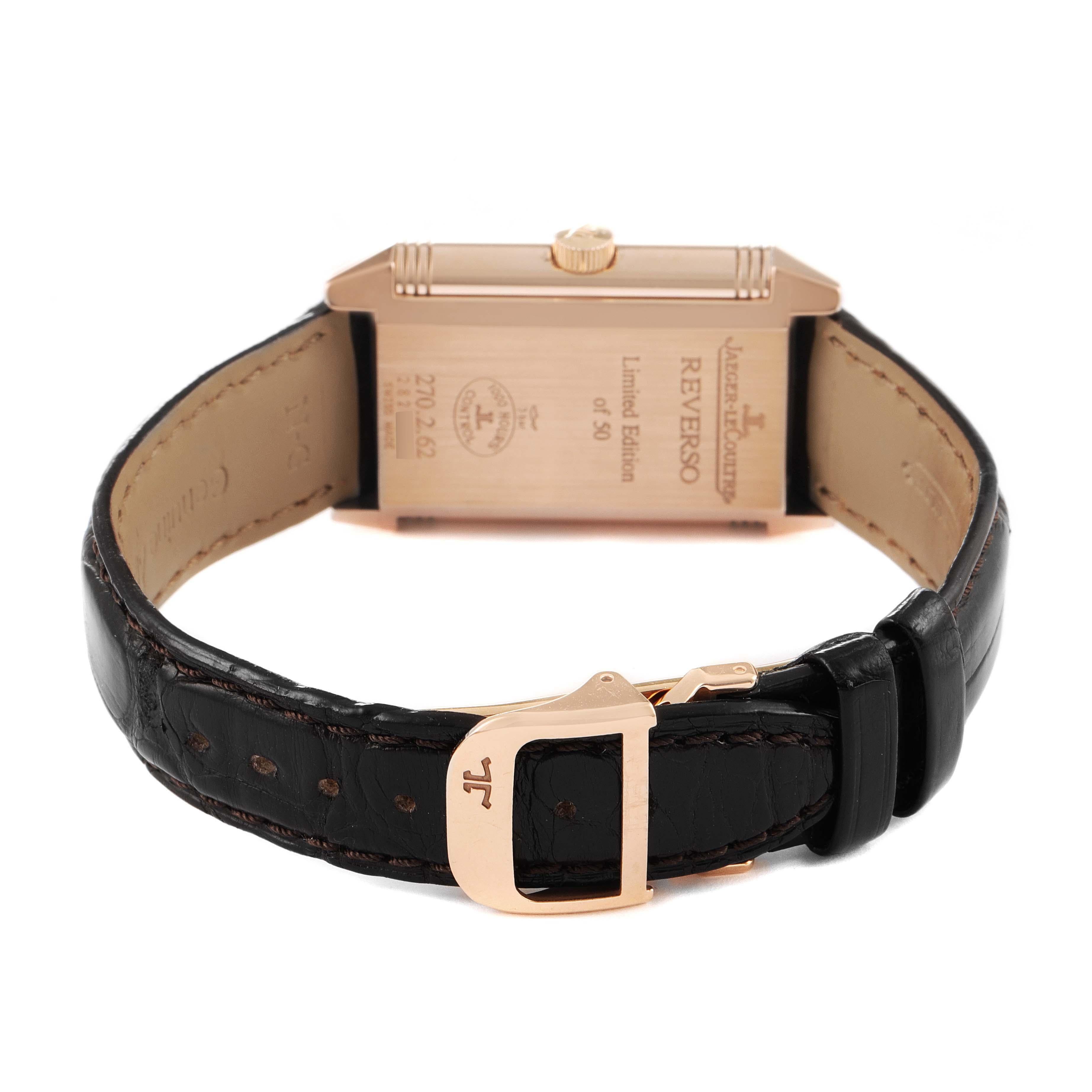 Jaeger LeCoultre Reverso Art Deco Style Rose Gold Mens Watch 270.2.62 Q270262 For Sale 2