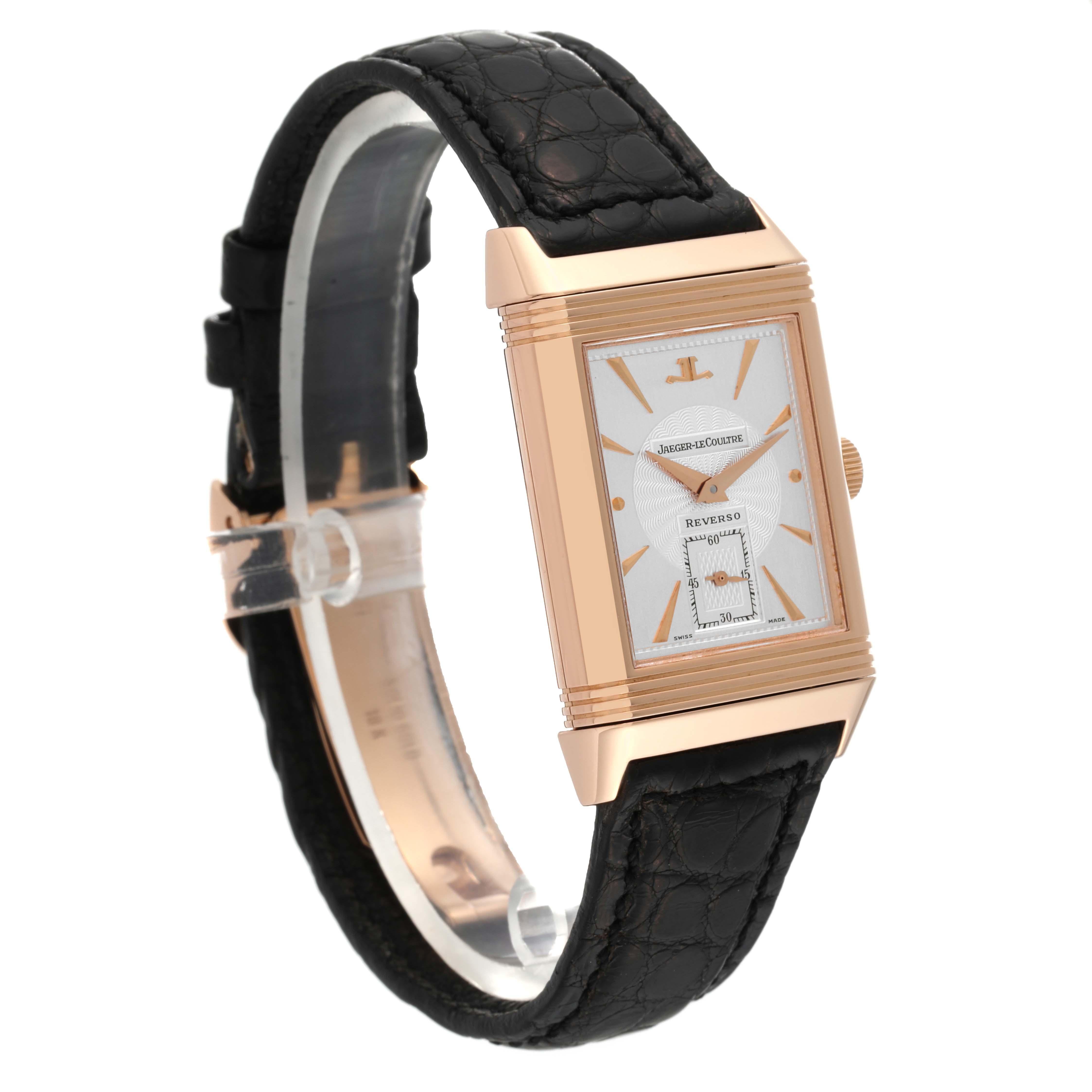 Jaeger LeCoultre Reverso Art Deco Rose Gold Silver Dial Mens Watch 270.2.62 For Sale 6